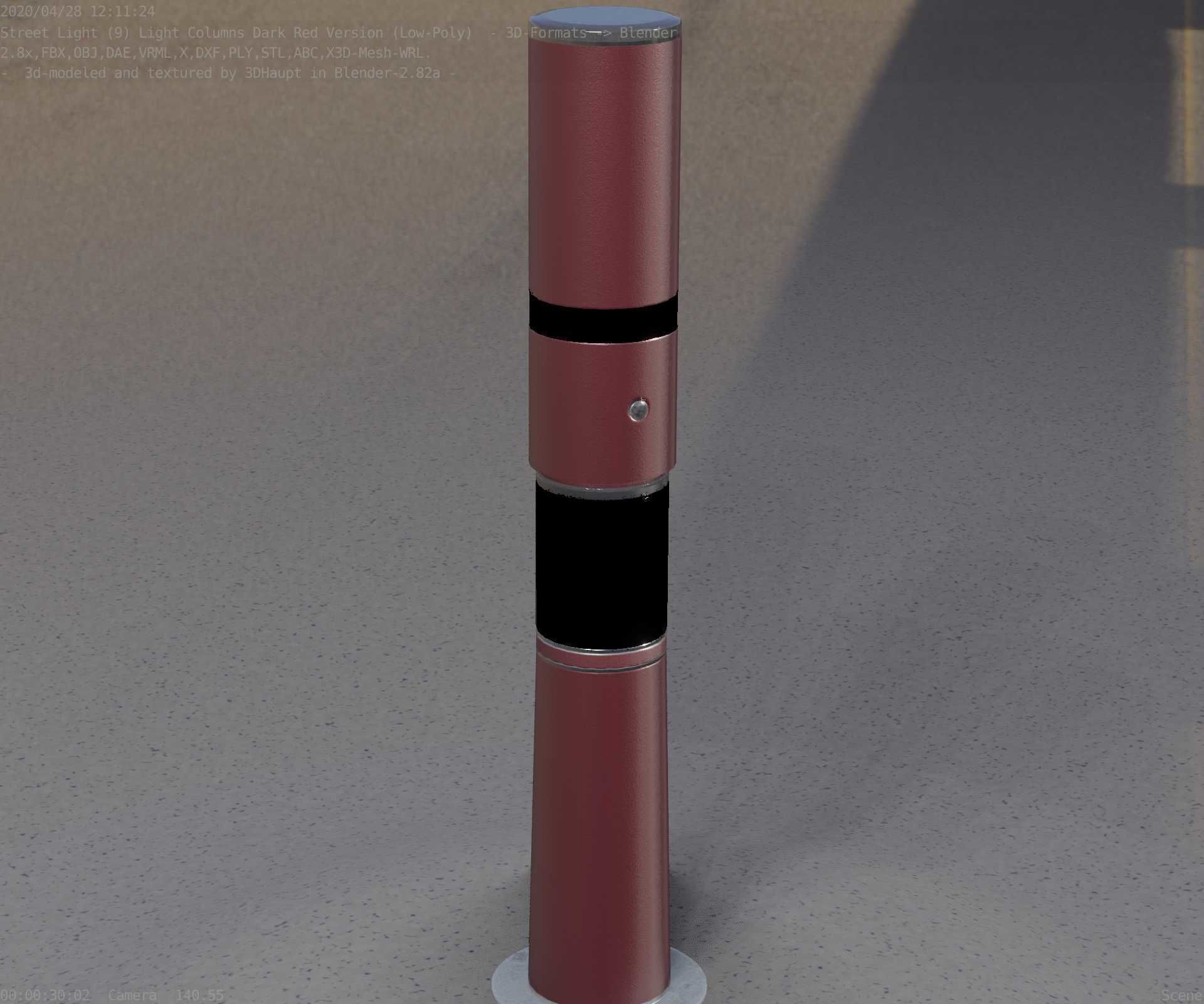 Dark Red Light-Column -8- Street-Light 9 Low-poly 3D model_38
