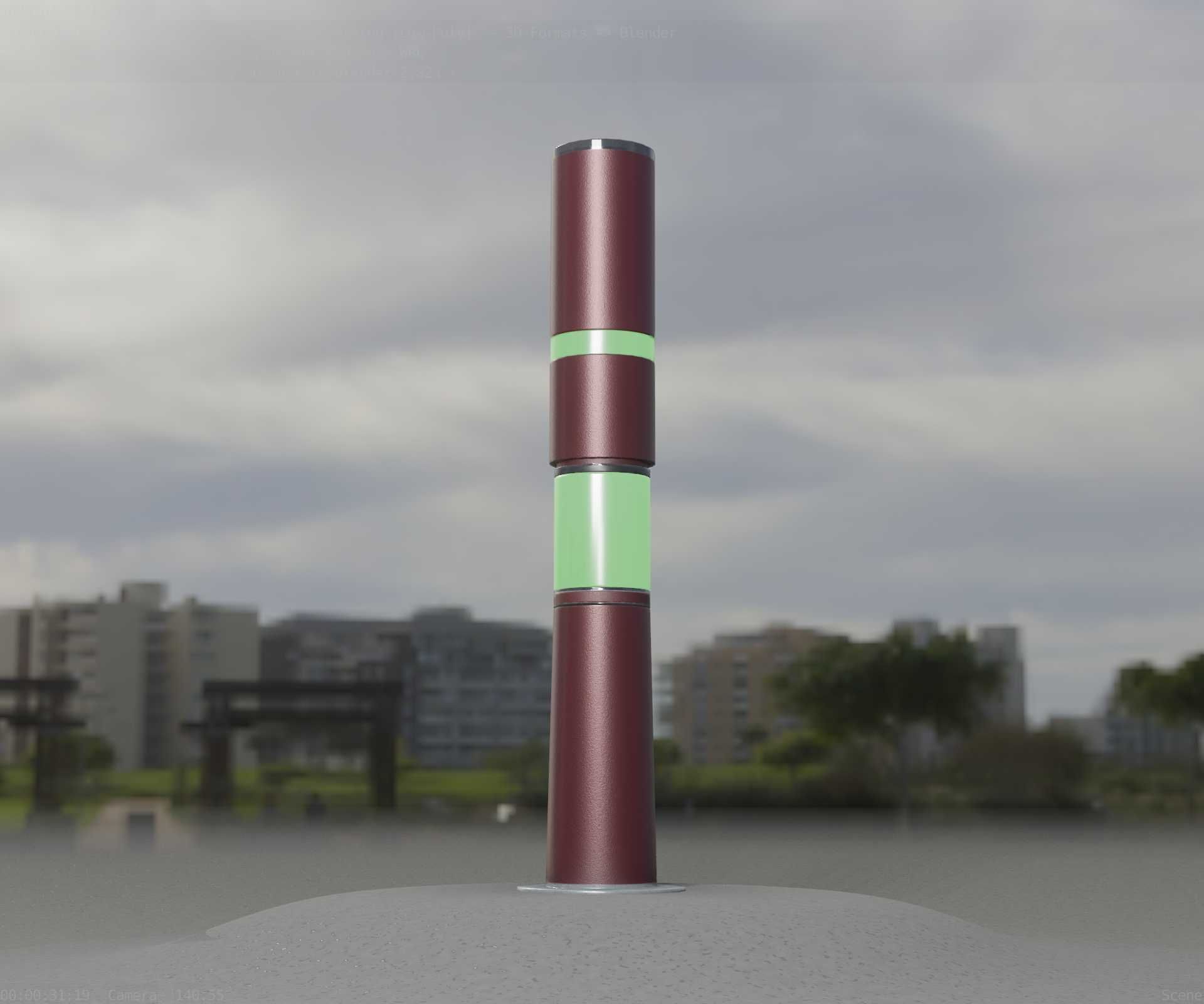 Dark Red Light-Column -8- Street-Light 9 Low-poly 3D model_5