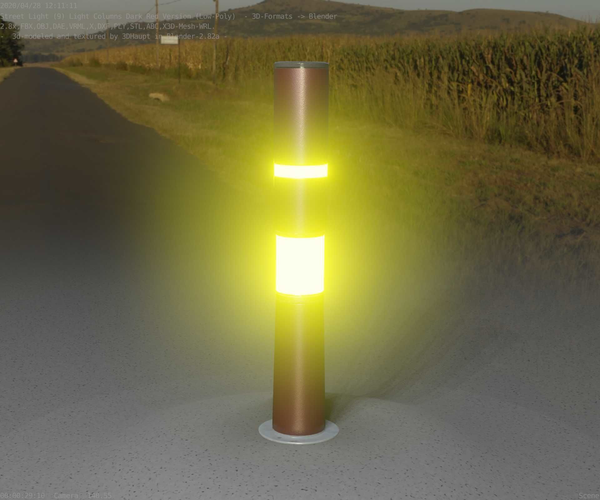 Dark Red Light-Column -8- Street-Light 9 Low-poly 3D model_22