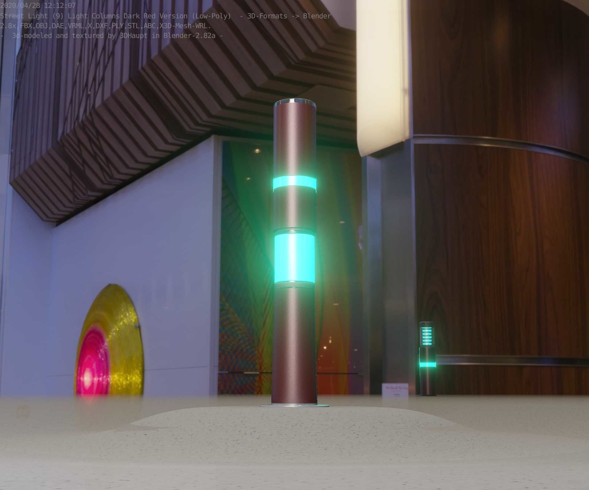 Dark Red Light-Column -8- Street-Light 9 Low-poly 3D model_83