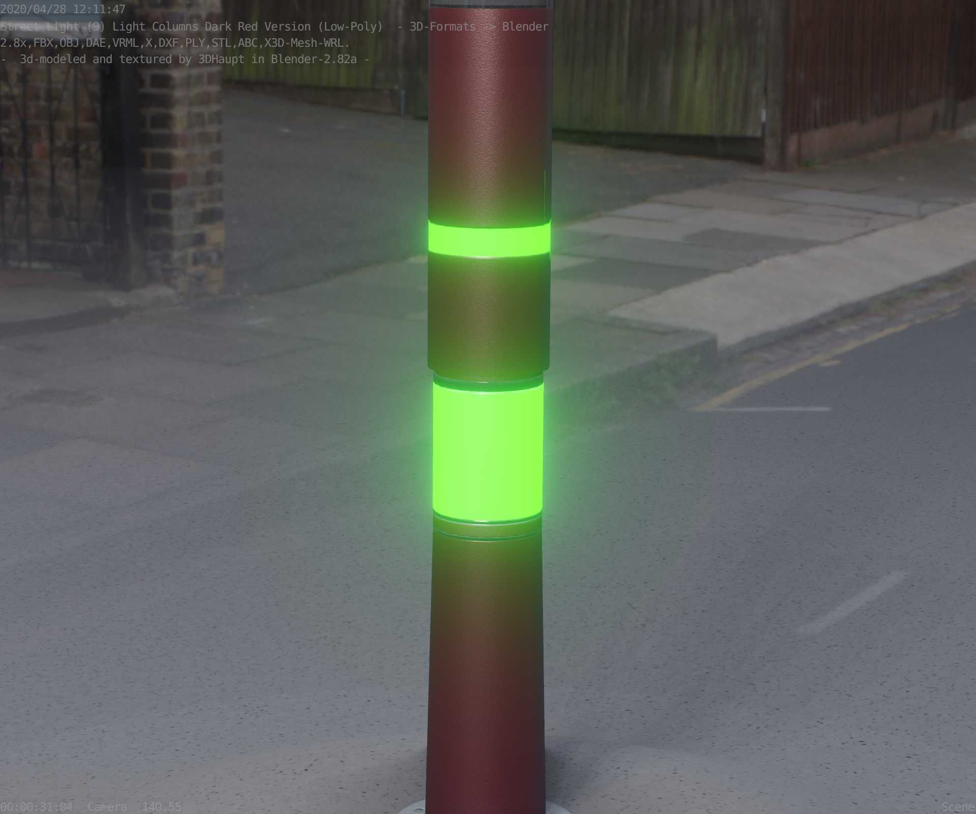 Dark Red Light-Column -8- Street-Light 9 Low-poly 3D model_64