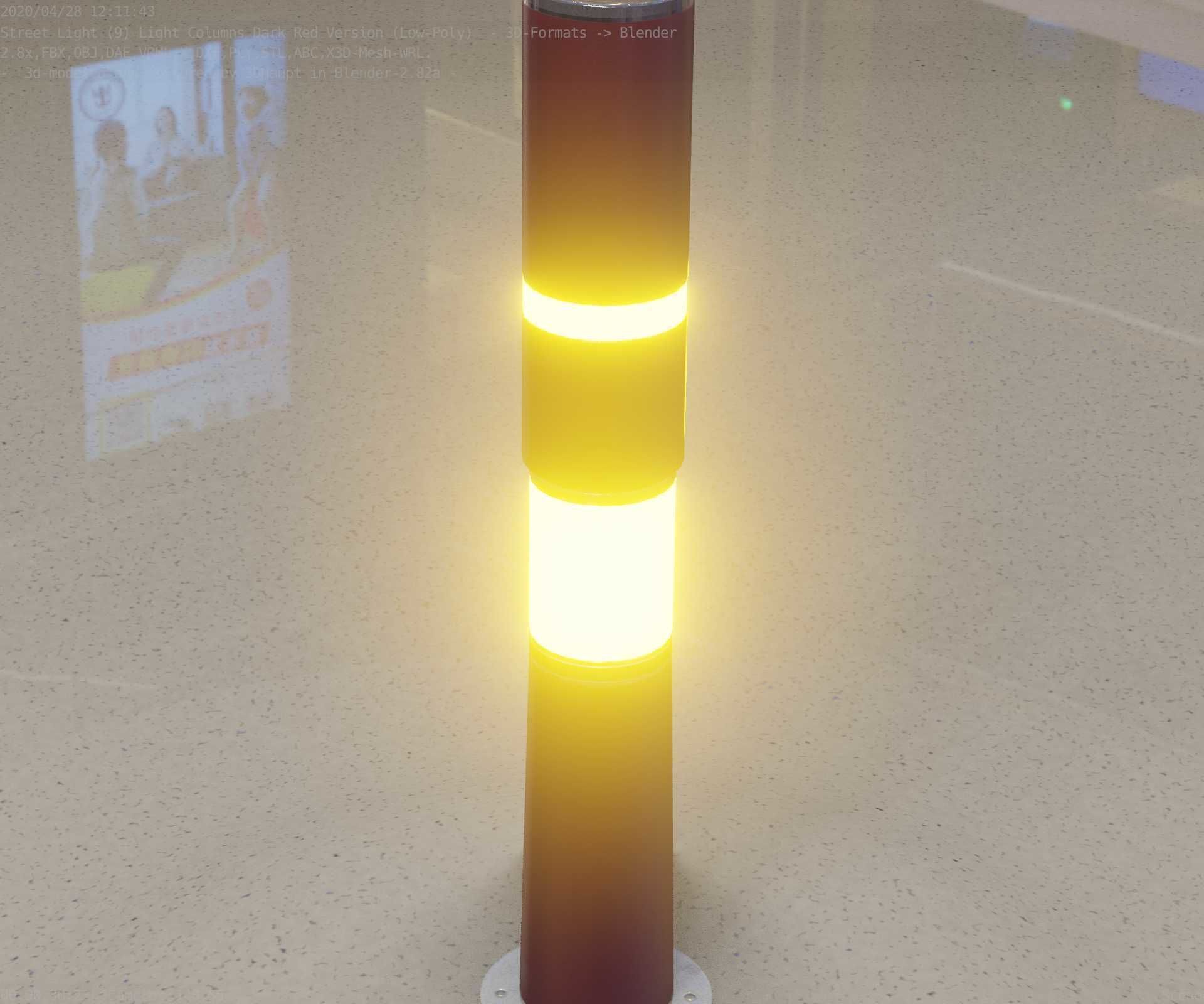 Dark Red Light-Column -8- Street-Light 9 Low-poly 3D model_59