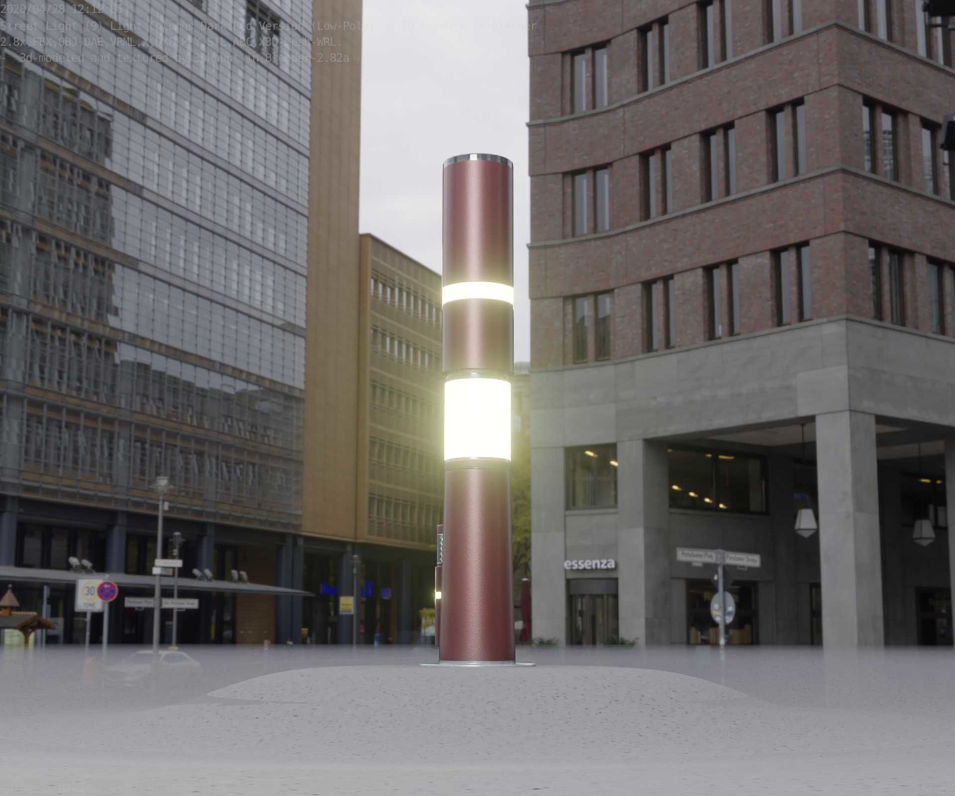 Dark Red Light-Column -8- Street-Light 9 Low-poly 3D model_81