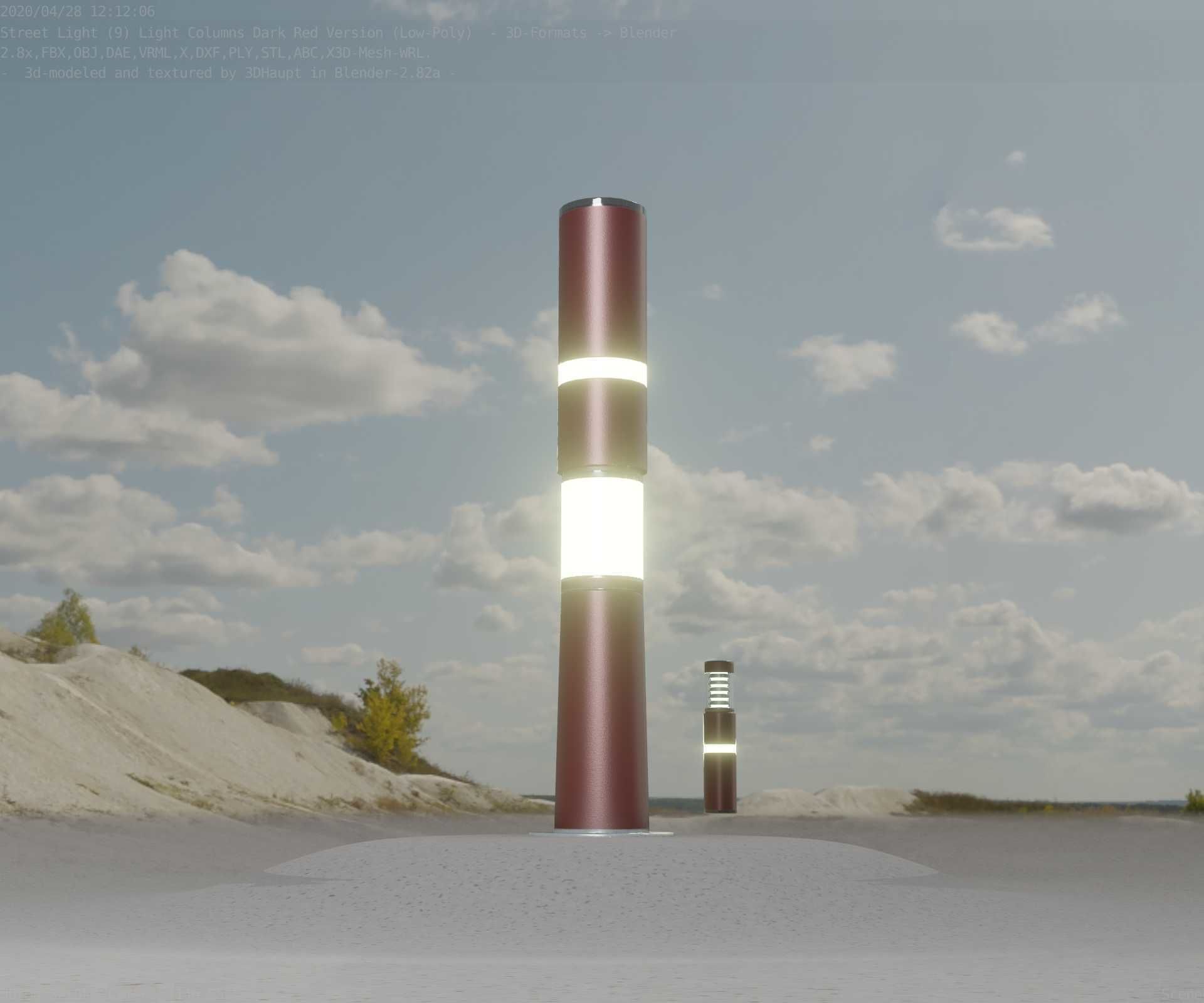 Dark Red Light-Column -8- Street-Light 9 Low-poly 3D model_82