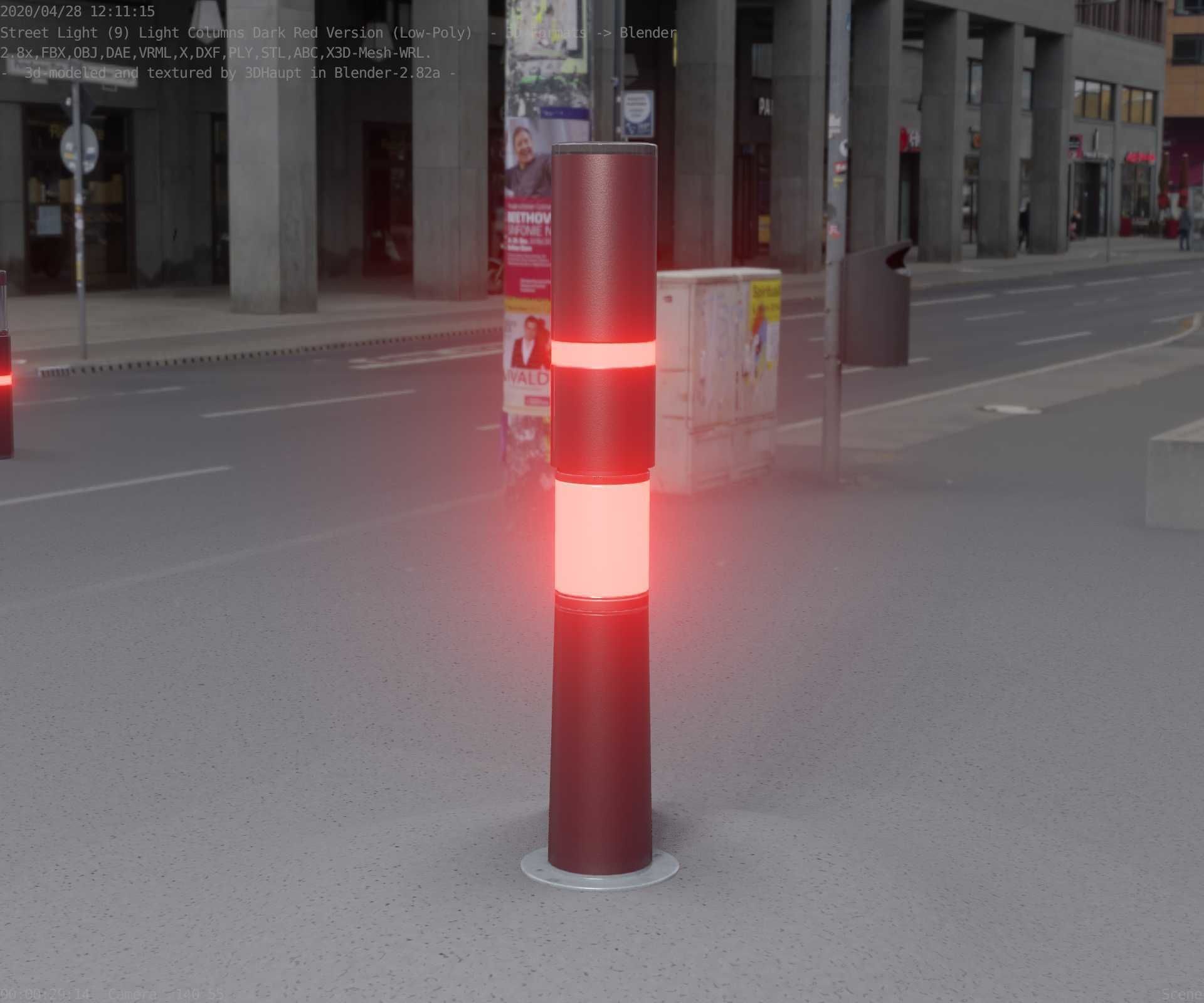 Dark Red Light-Column -8- Street-Light 9 Low-poly 3D model_26