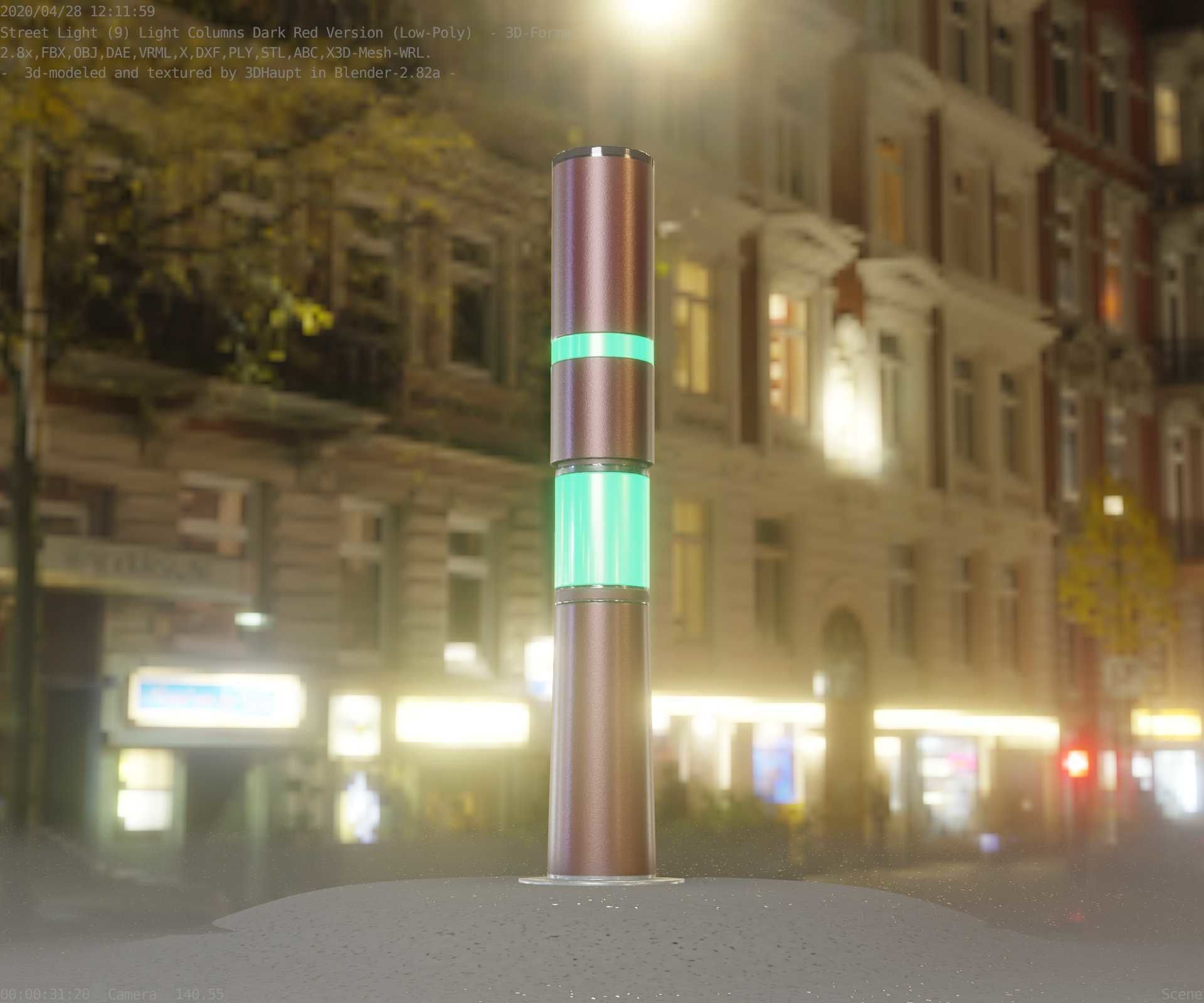 Dark Red Light-Column -8- Street-Light 9 Low-poly 3D model_6