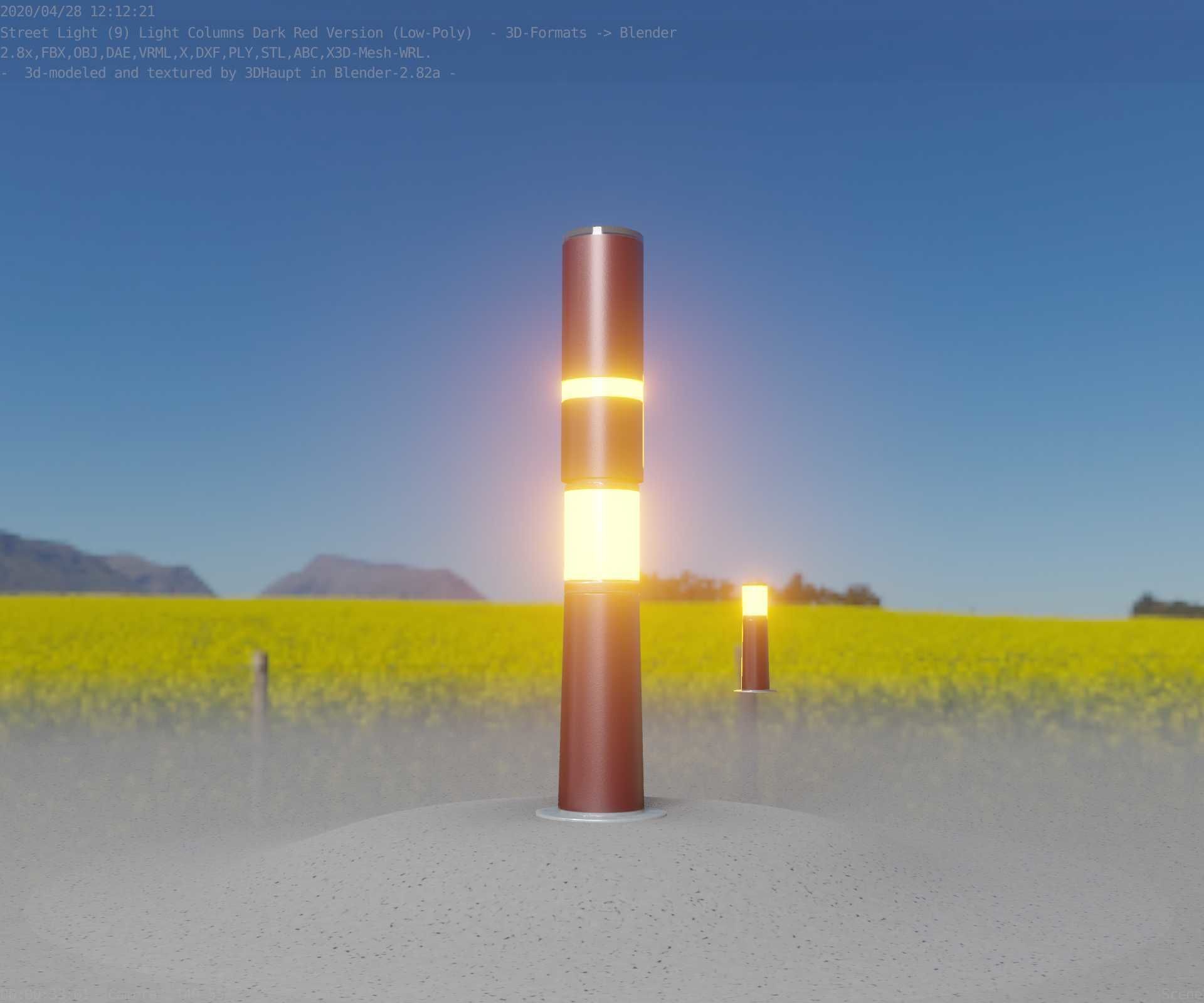 Dark Red Light-Column -8- Street-Light 9 Low-poly 3D model_10