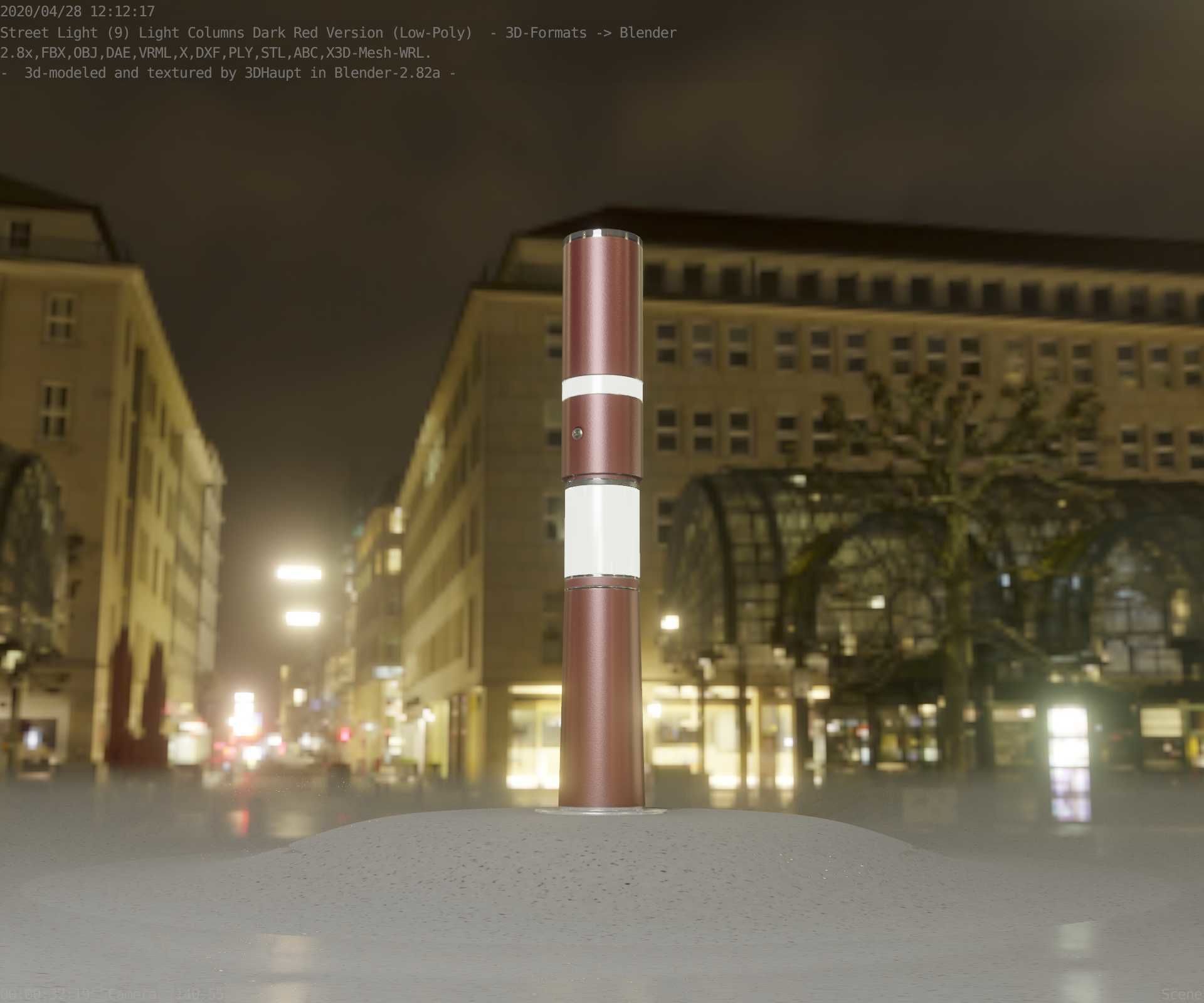 Dark Red Light-Column -8- Street-Light 9 Low-poly 3D model_96