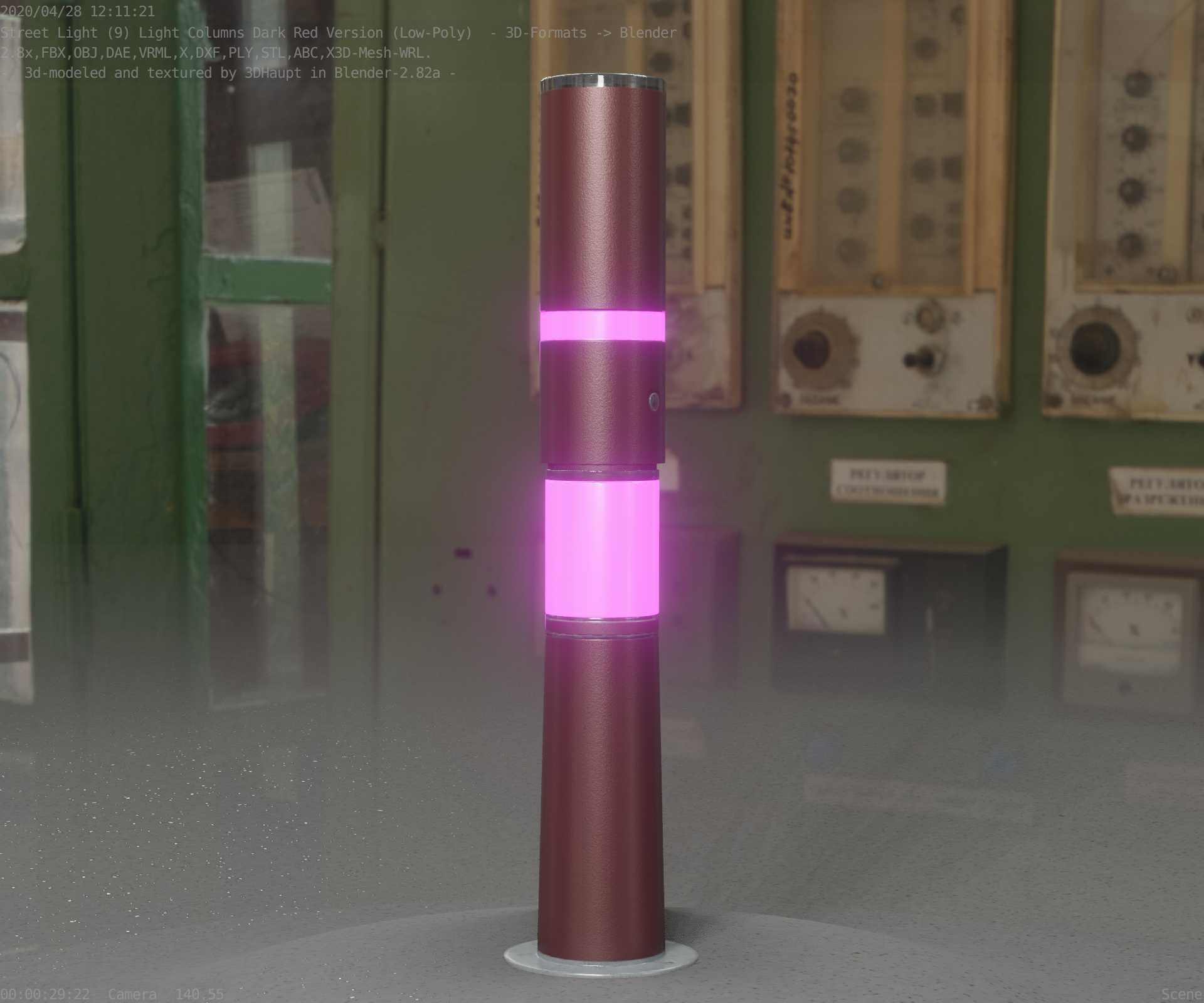 Dark Red Light-Column -8- Street-Light 9 Low-poly 3D model_34
