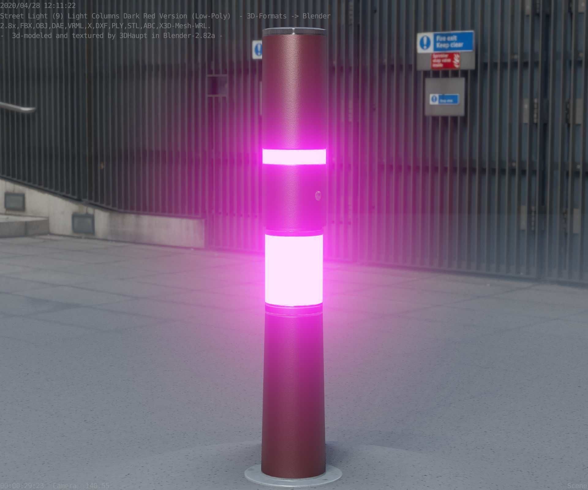 Dark Red Light-Column -8- Street-Light 9 Low-poly 3D model_35