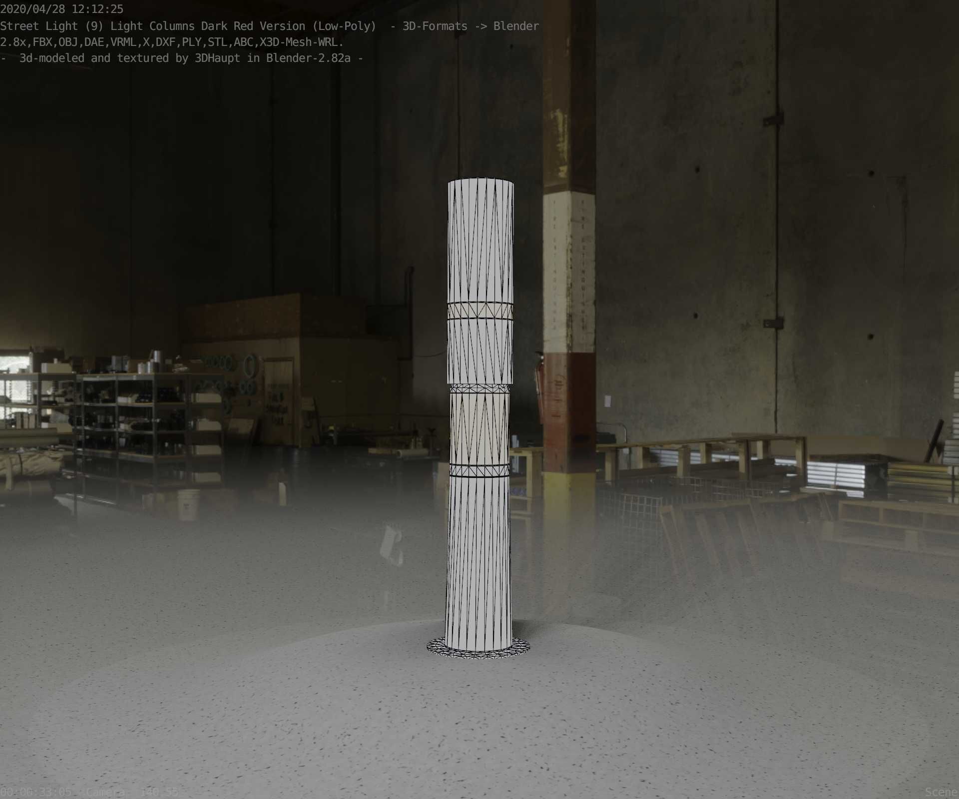 Dark Red Light-Column -8- Street-Light 9 Low-poly 3D model_14