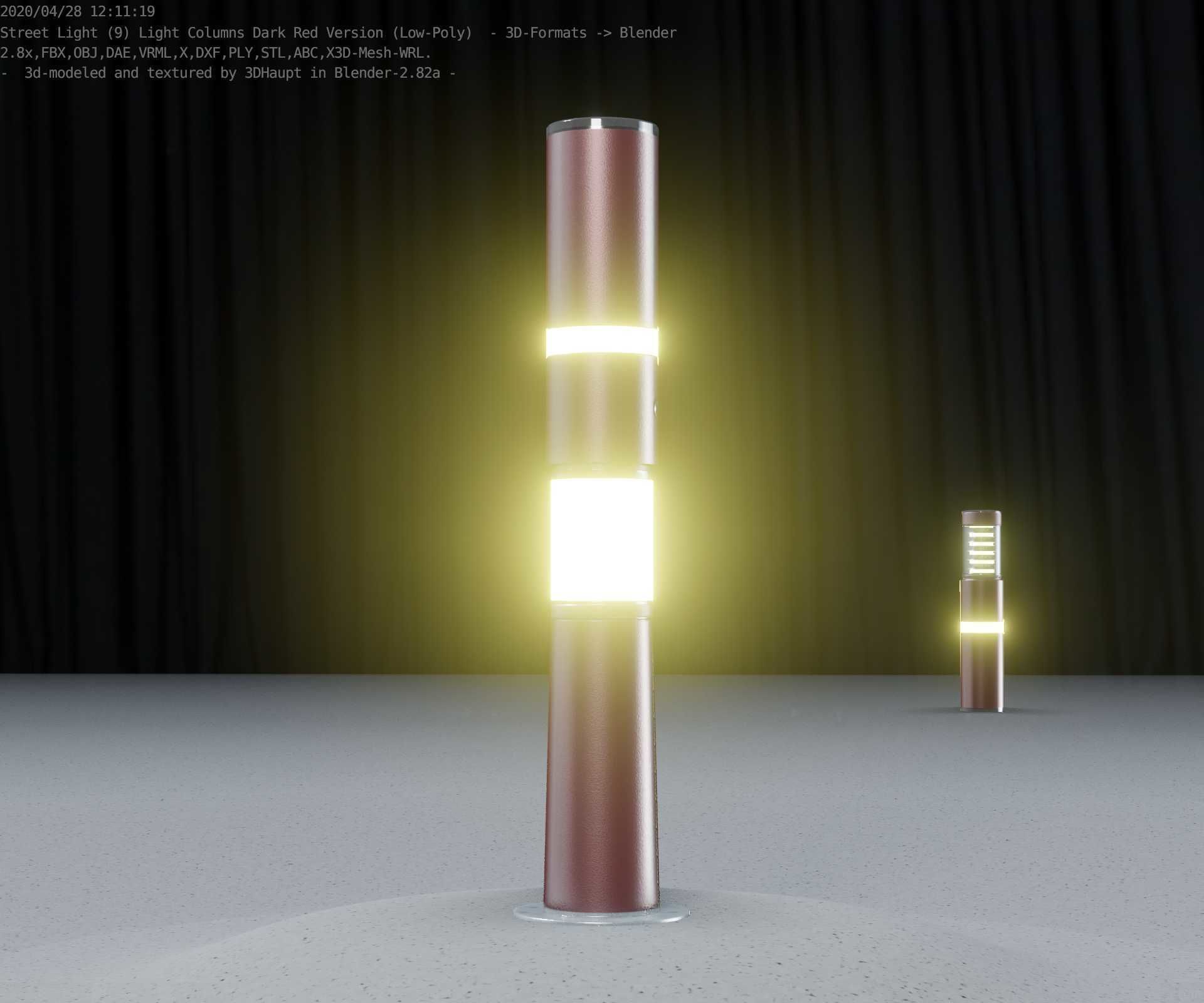 Dark Red Light-Column -8- Street-Light 9 Low-poly 3D model_31