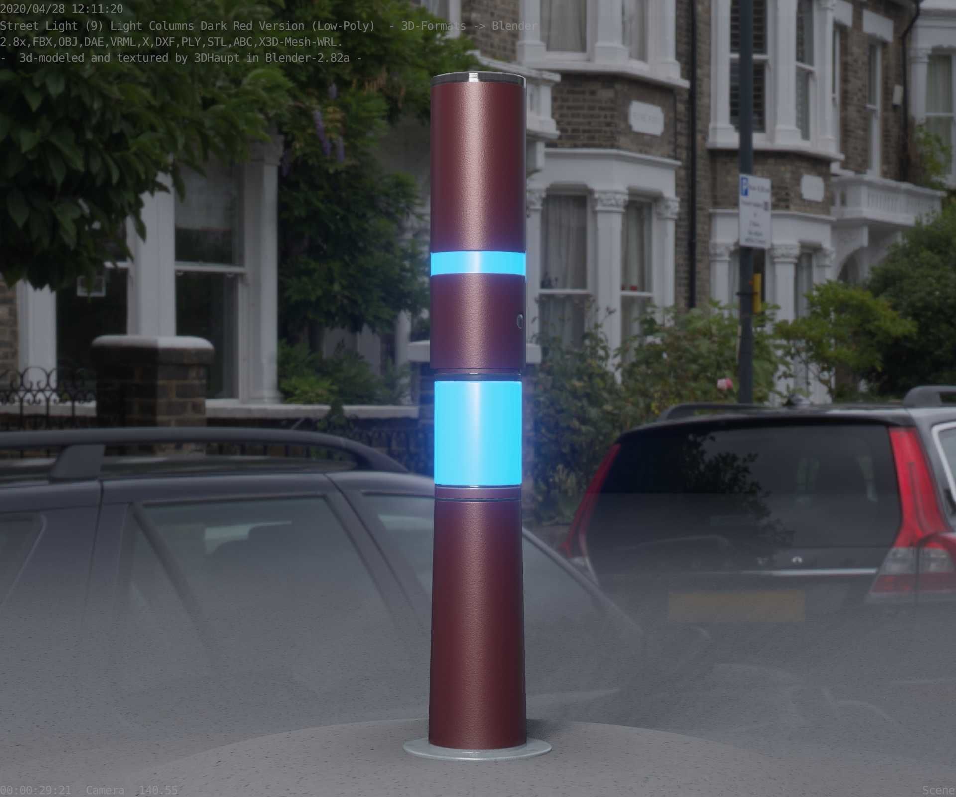Dark Red Light-Column -8- Street-Light 9 Low-poly 3D model_33