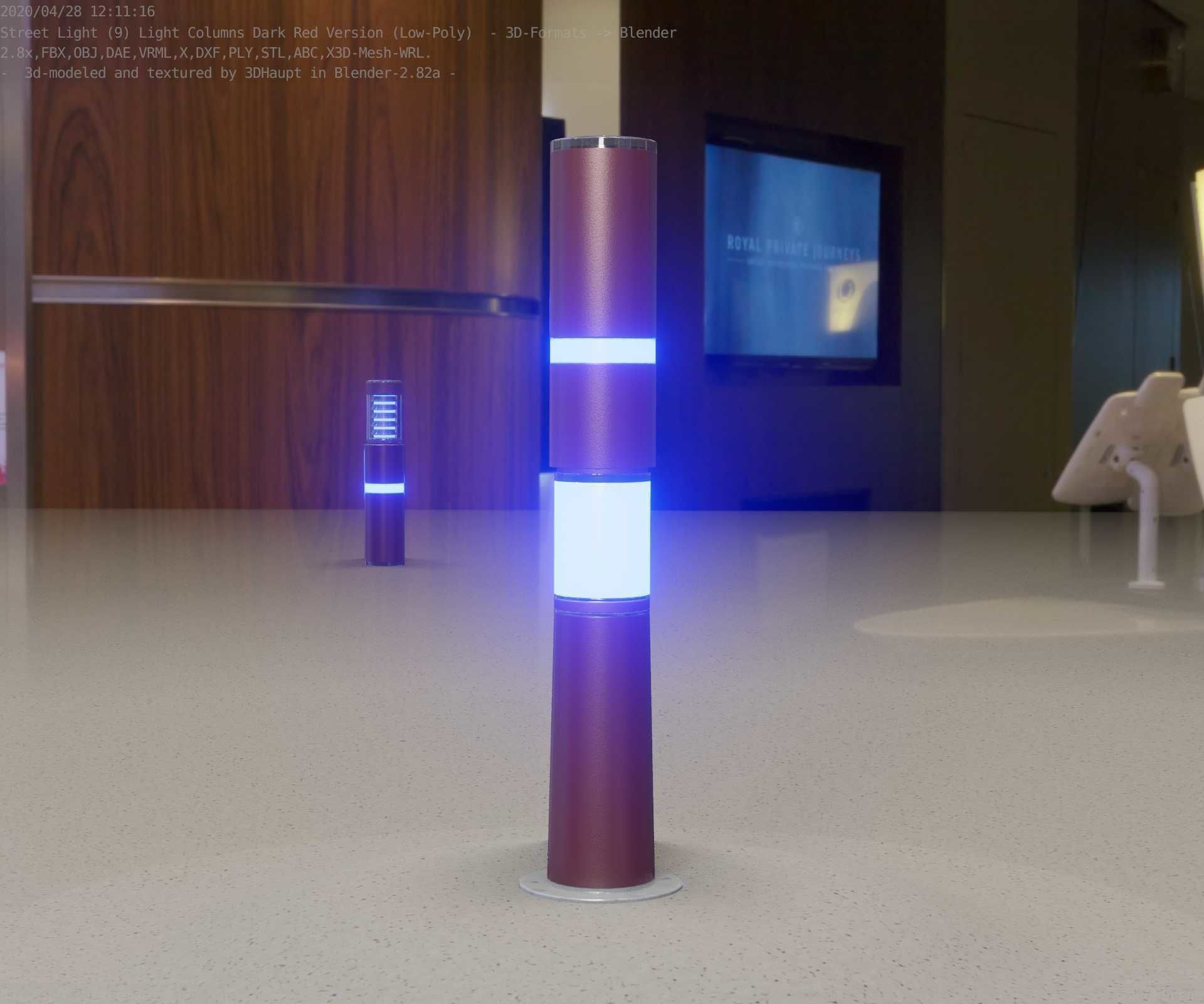 Dark Red Light-Column -8- Street-Light 9 Low-poly 3D model_28