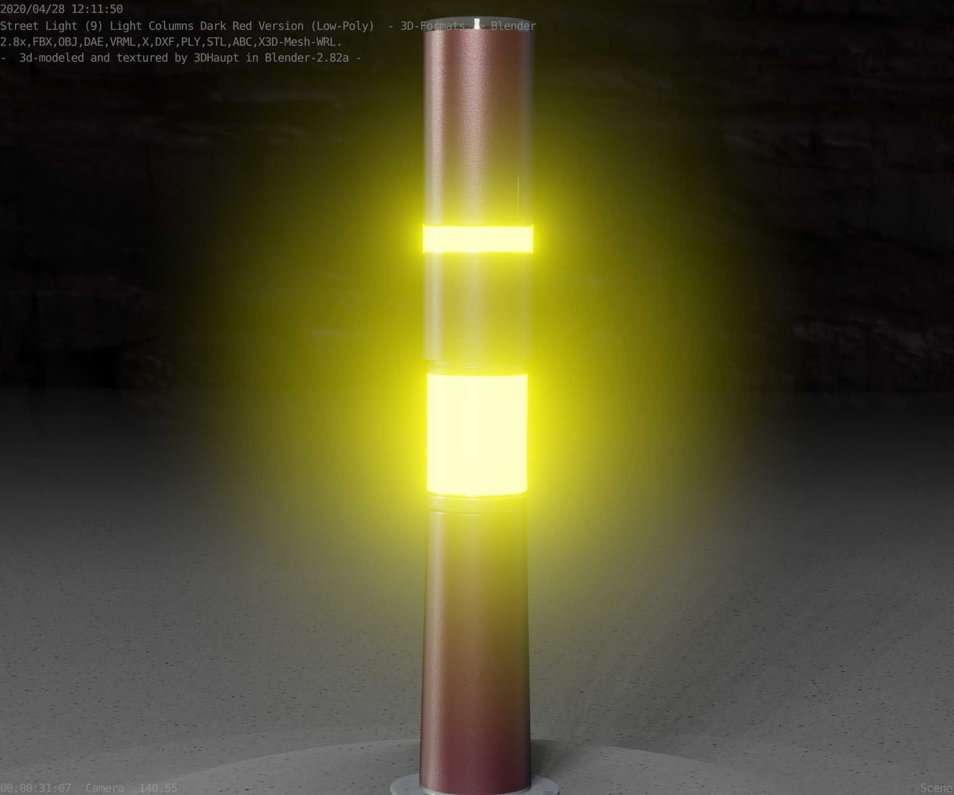 Dark Red Light-Column -8- Street-Light 9 Low-poly 3D model_67
