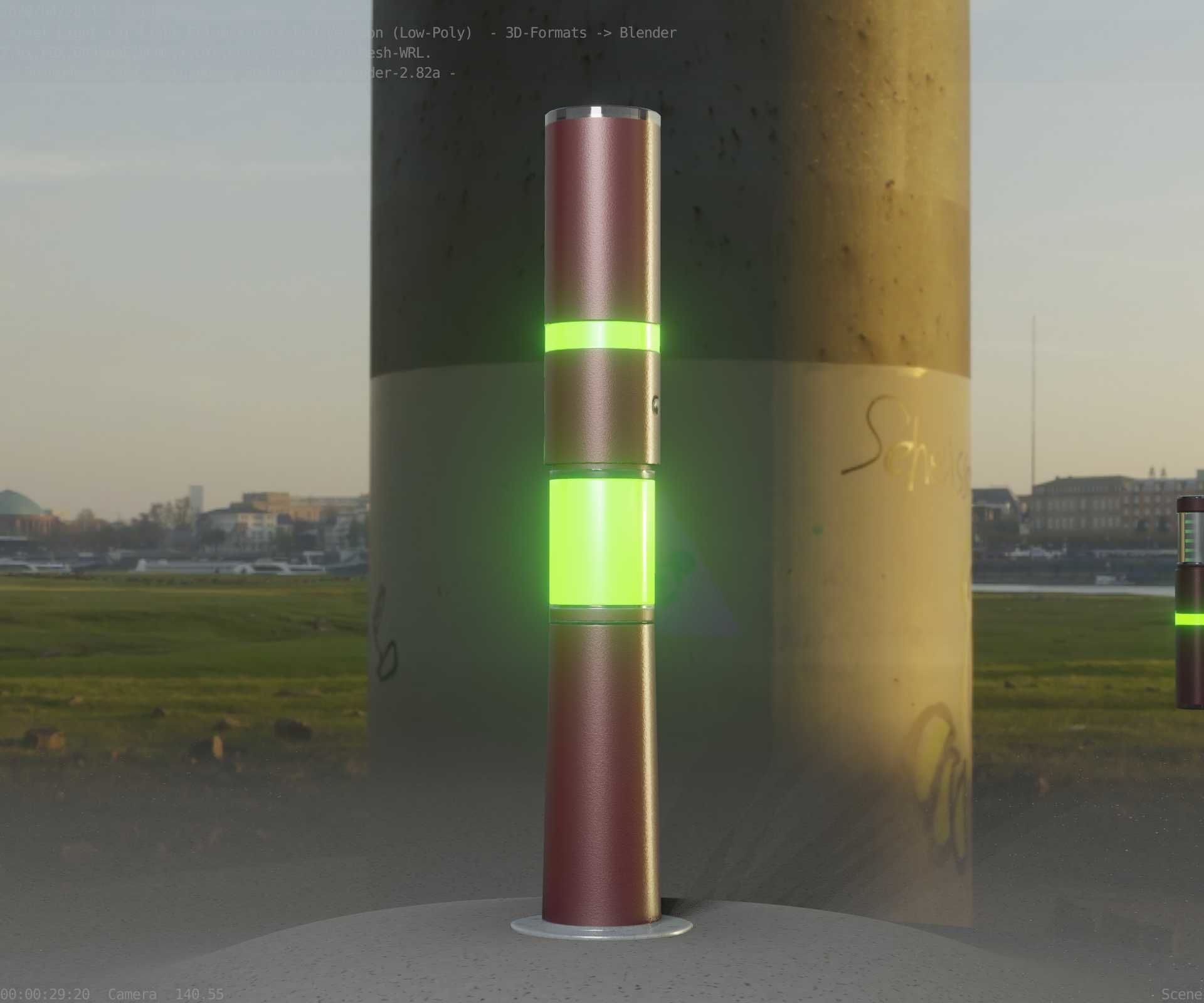 Dark Red Light-Column -8- Street-Light 9 Low-poly 3D model_32