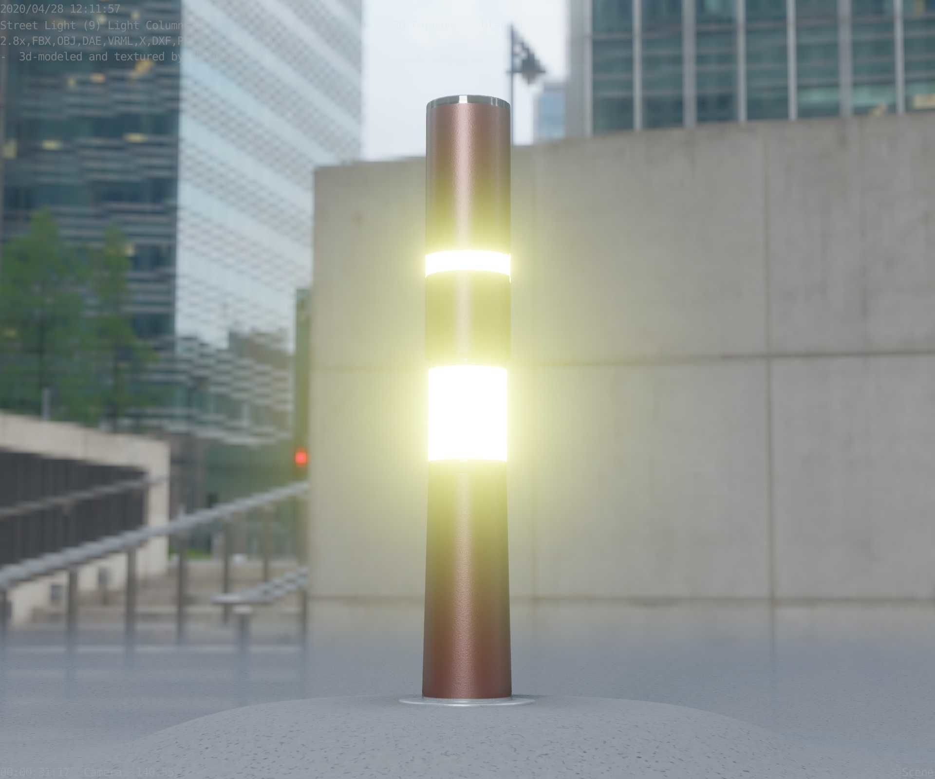 Dark Red Light-Column -8- Street-Light 9 Low-poly 3D model_3