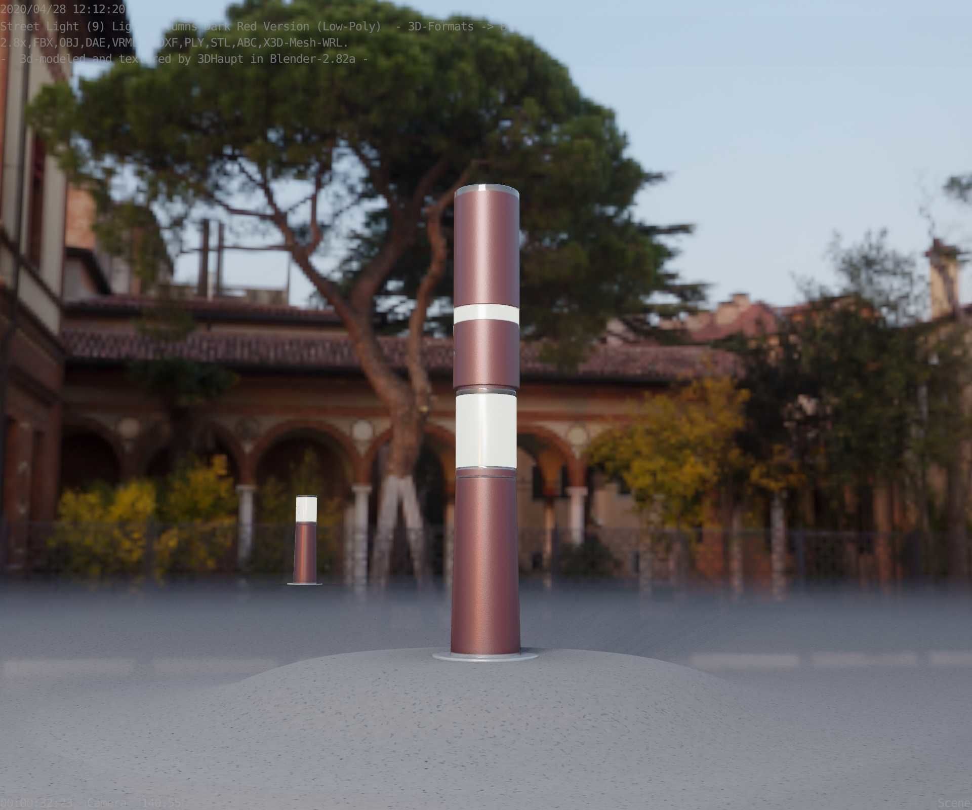 Dark Red Light-Column -8- Street-Light 9 Low-poly 3D model_8