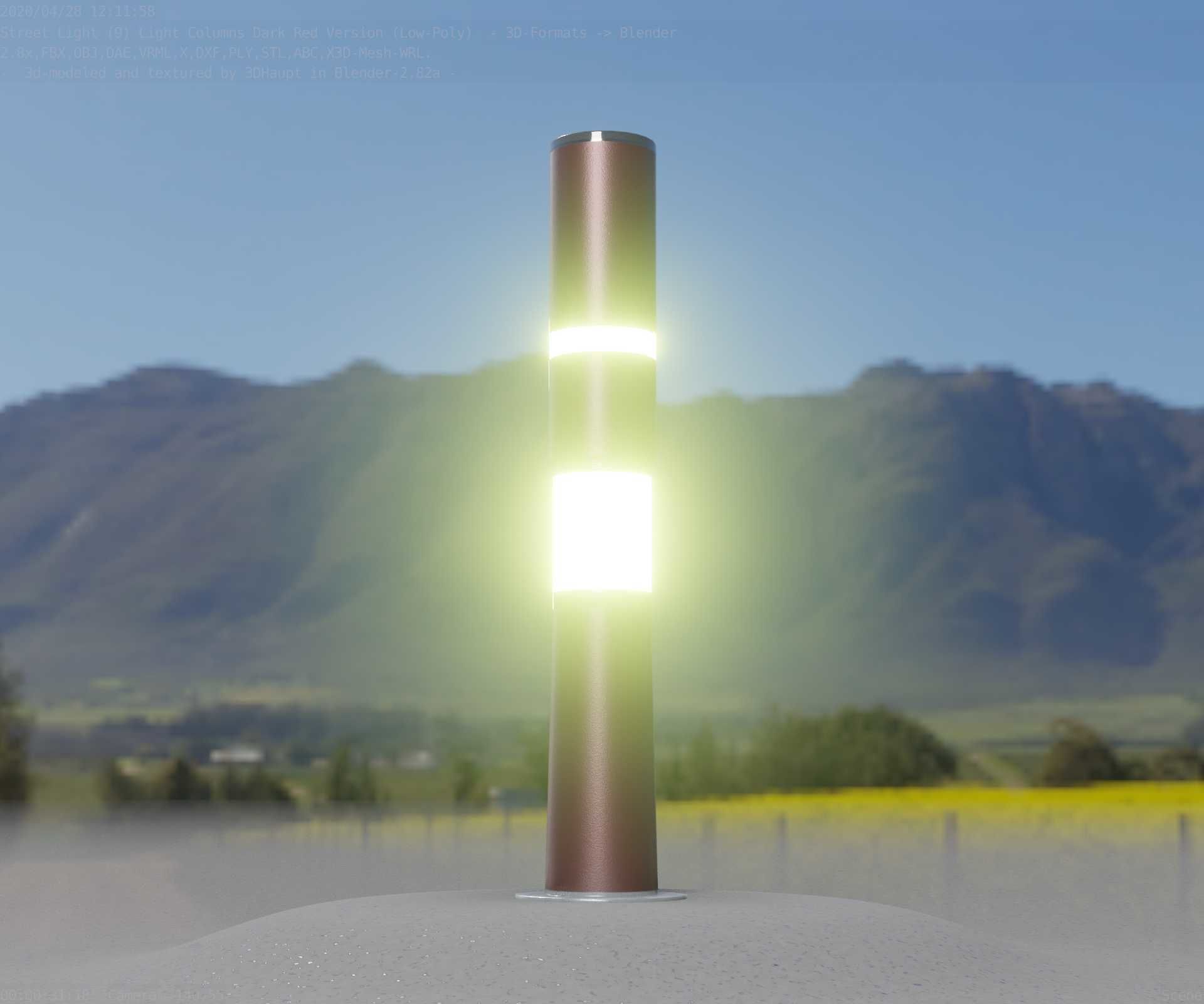 Dark Red Light-Column -8- Street-Light 9 Low-poly 3D model_4