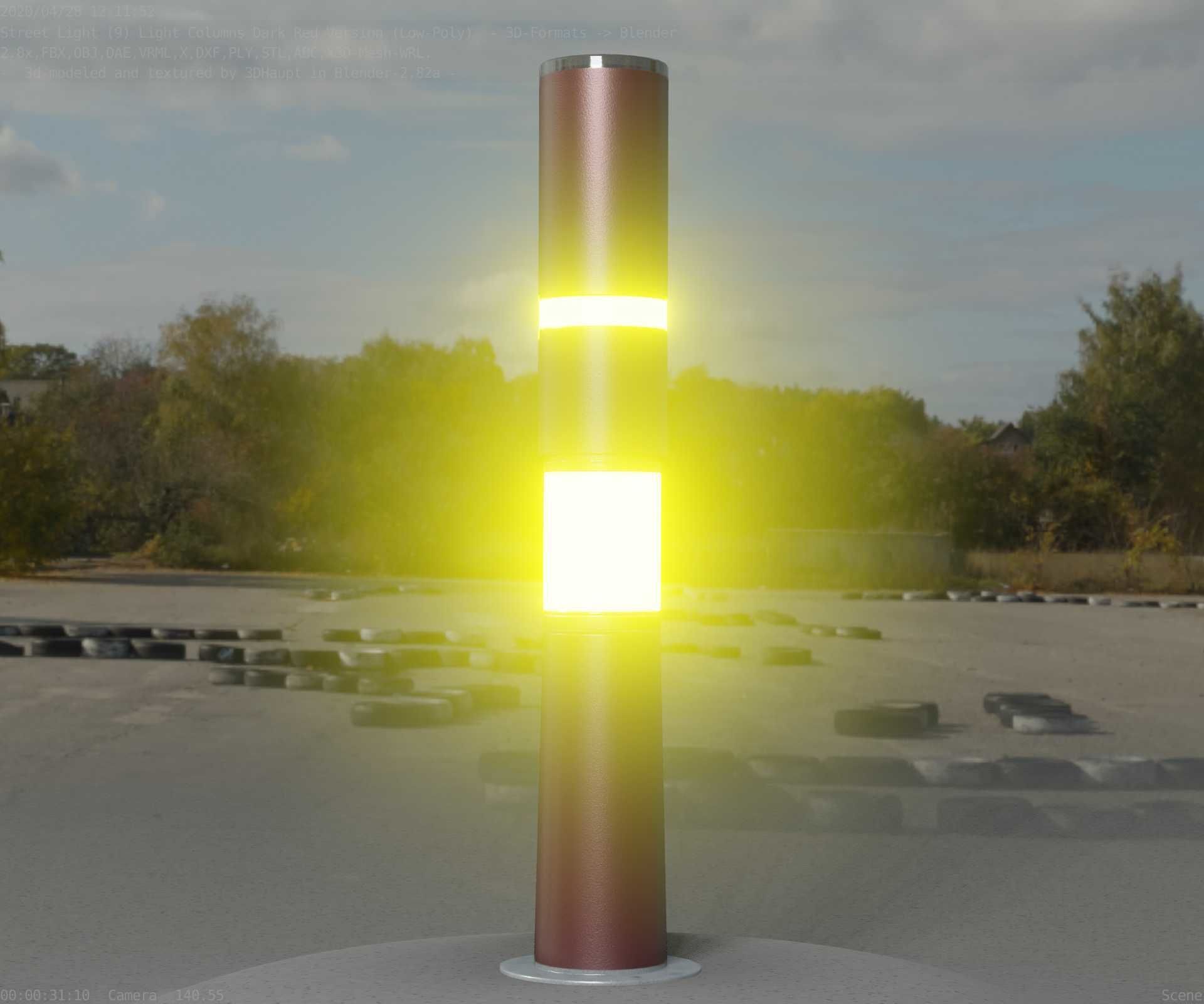 Dark Red Light-Column -8- Street-Light 9 Low-poly 3D model_70