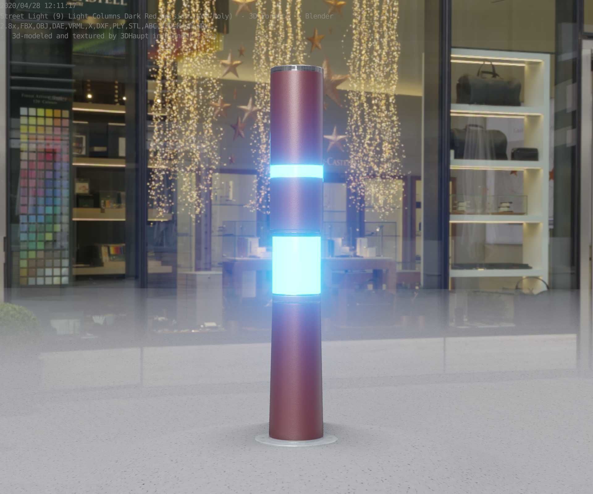 Dark Red Light-Column -8- Street-Light 9 Low-poly 3D model_29