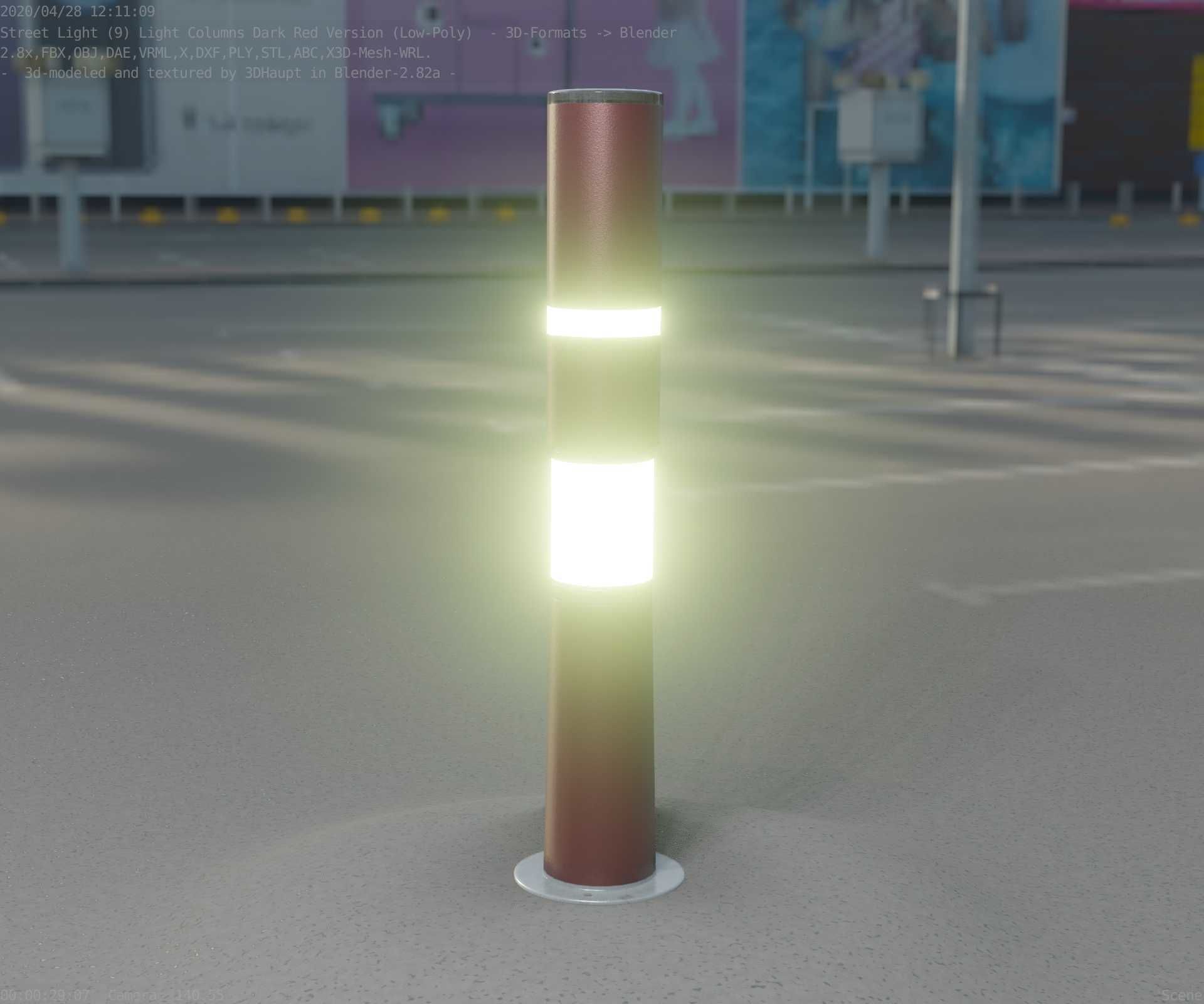 Dark Red Light-Column -8- Street-Light 9 Low-poly 3D model_19