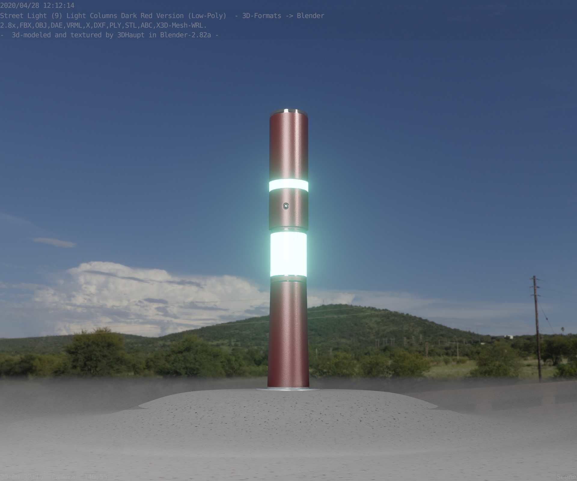 Dark Red Light-Column -8- Street-Light 9 Low-poly 3D model_93