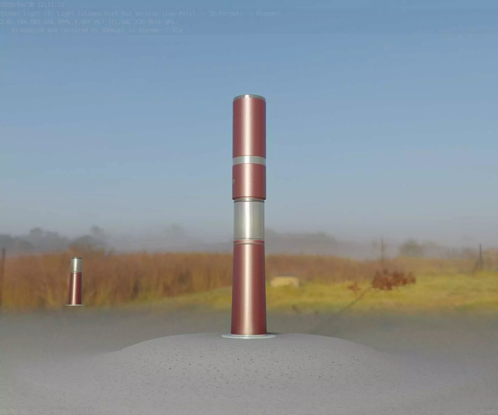 Dark Red Light-Column -8- Street-Light 9 Low-poly 3D model_0