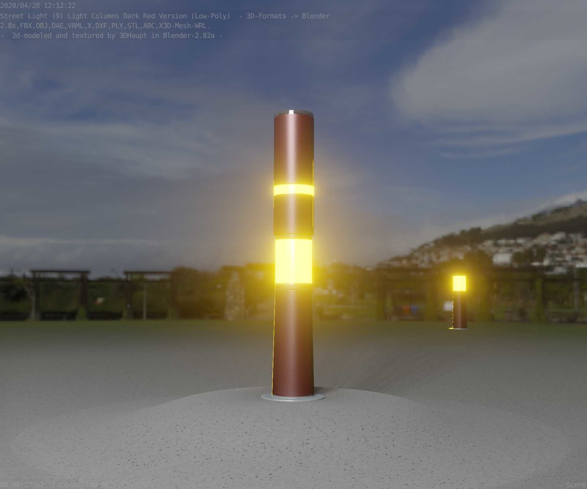 Dark Red Light-Column -8- Street-Light 9 Low-poly 3D model_11