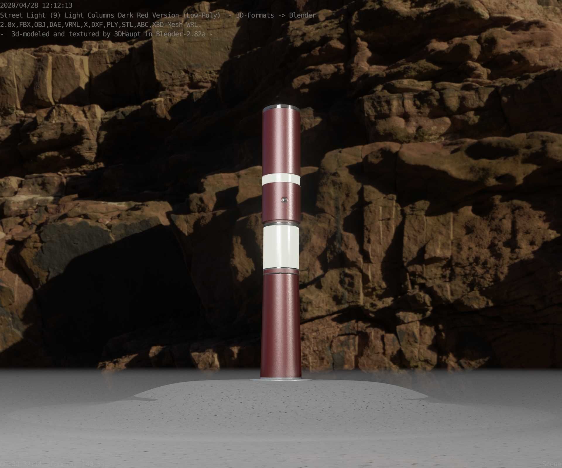 Dark Red Light-Column -8- Street-Light 9 Low-poly 3D model_91