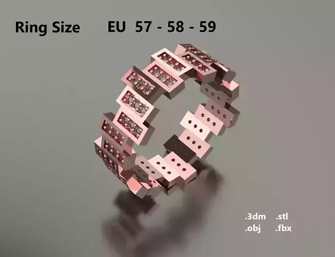 Model 86 Rectangular Facet Pave Diamond Ring Modern EU size