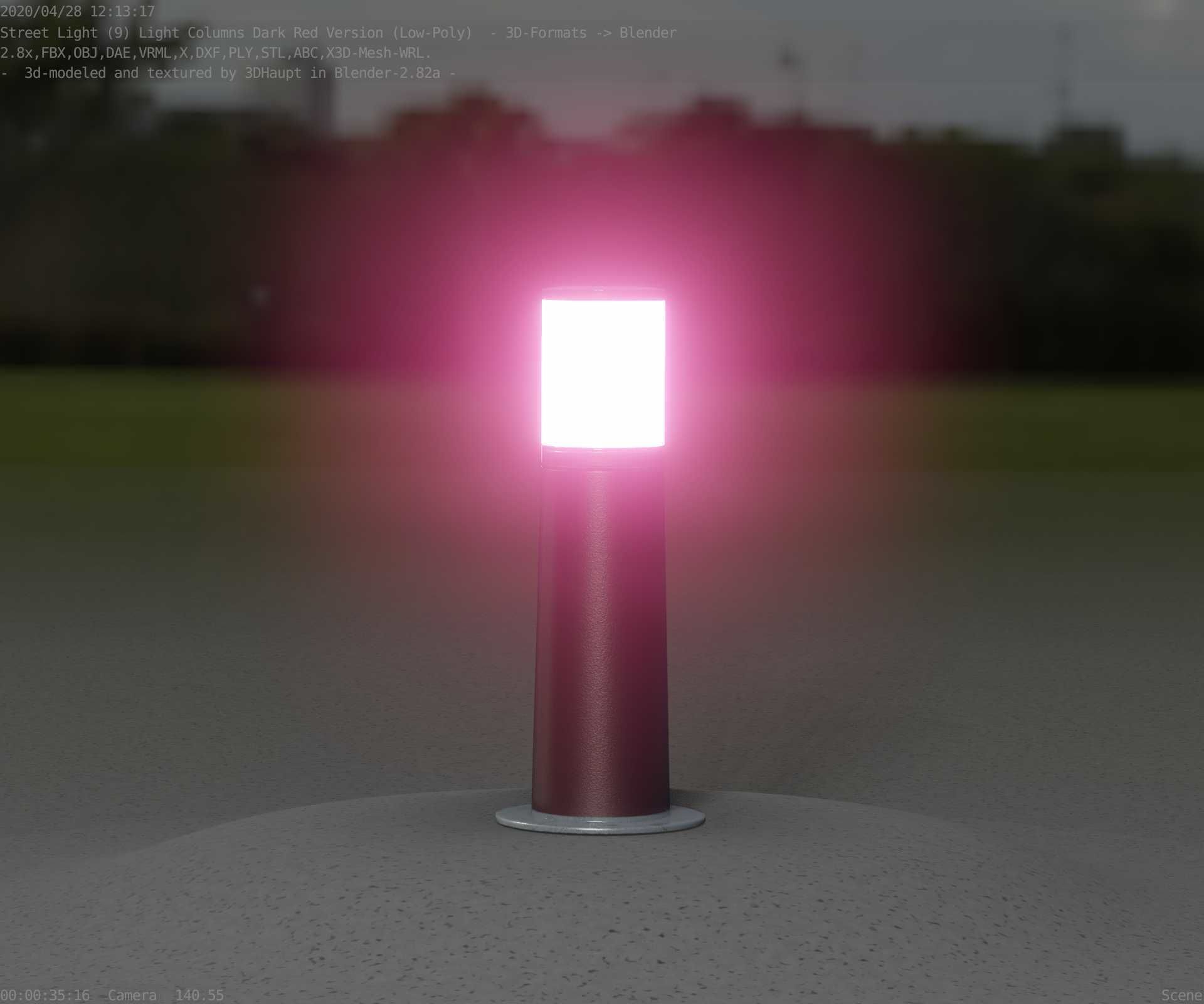 Dark Red Light-Column -9- Street-Light 9 Low-poly 3D model_78