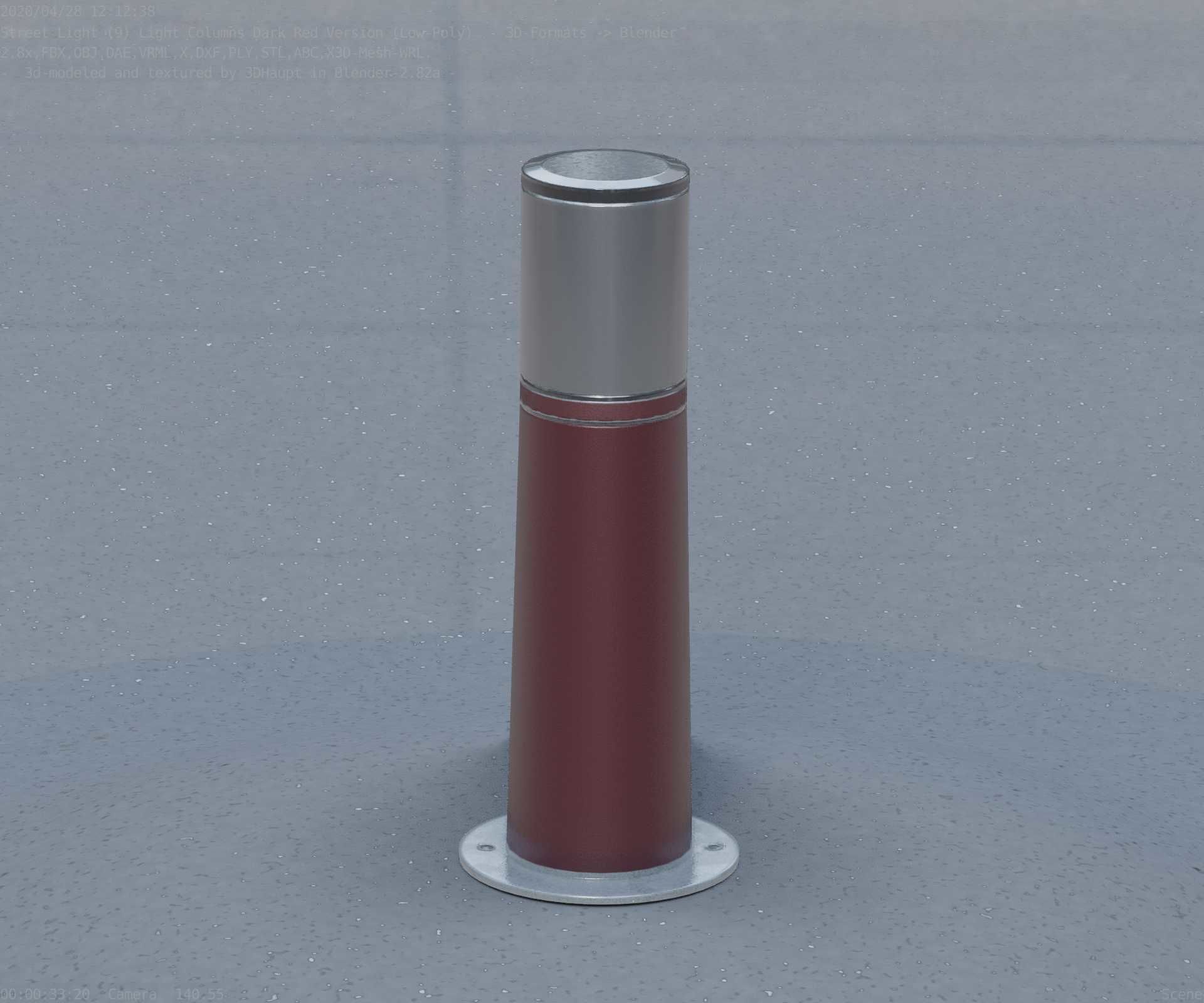 Dark Red Light-Column -9- Street-Light 9 Low-poly 3D model_35