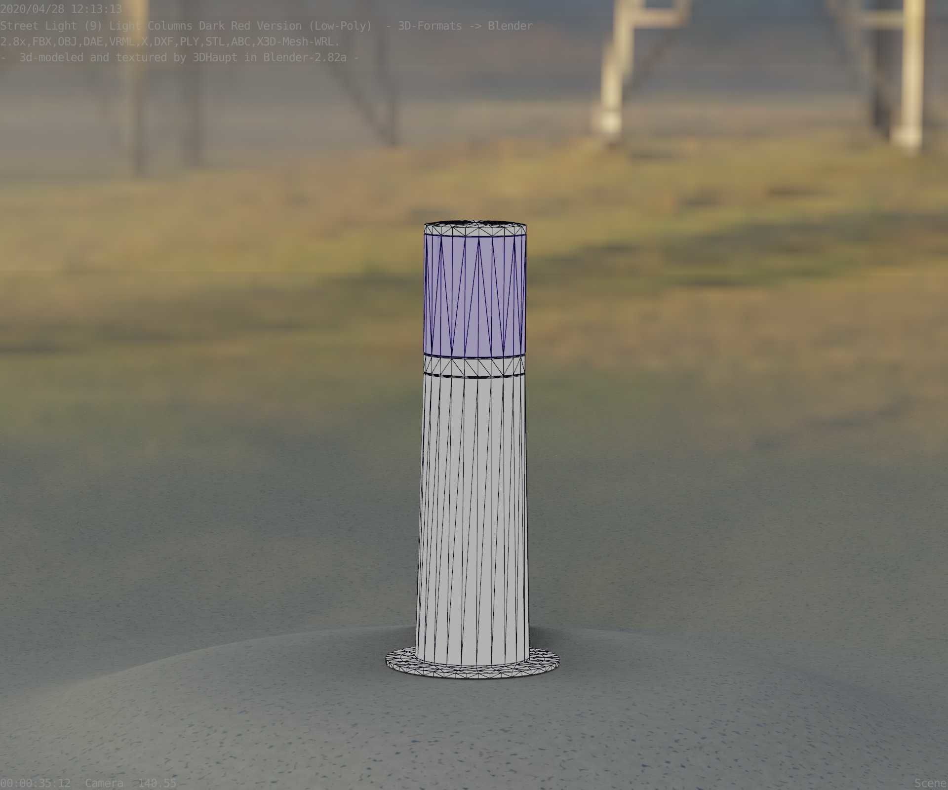 Dark Red Light-Column -9- Street-Light 9 Low-poly 3D model_74