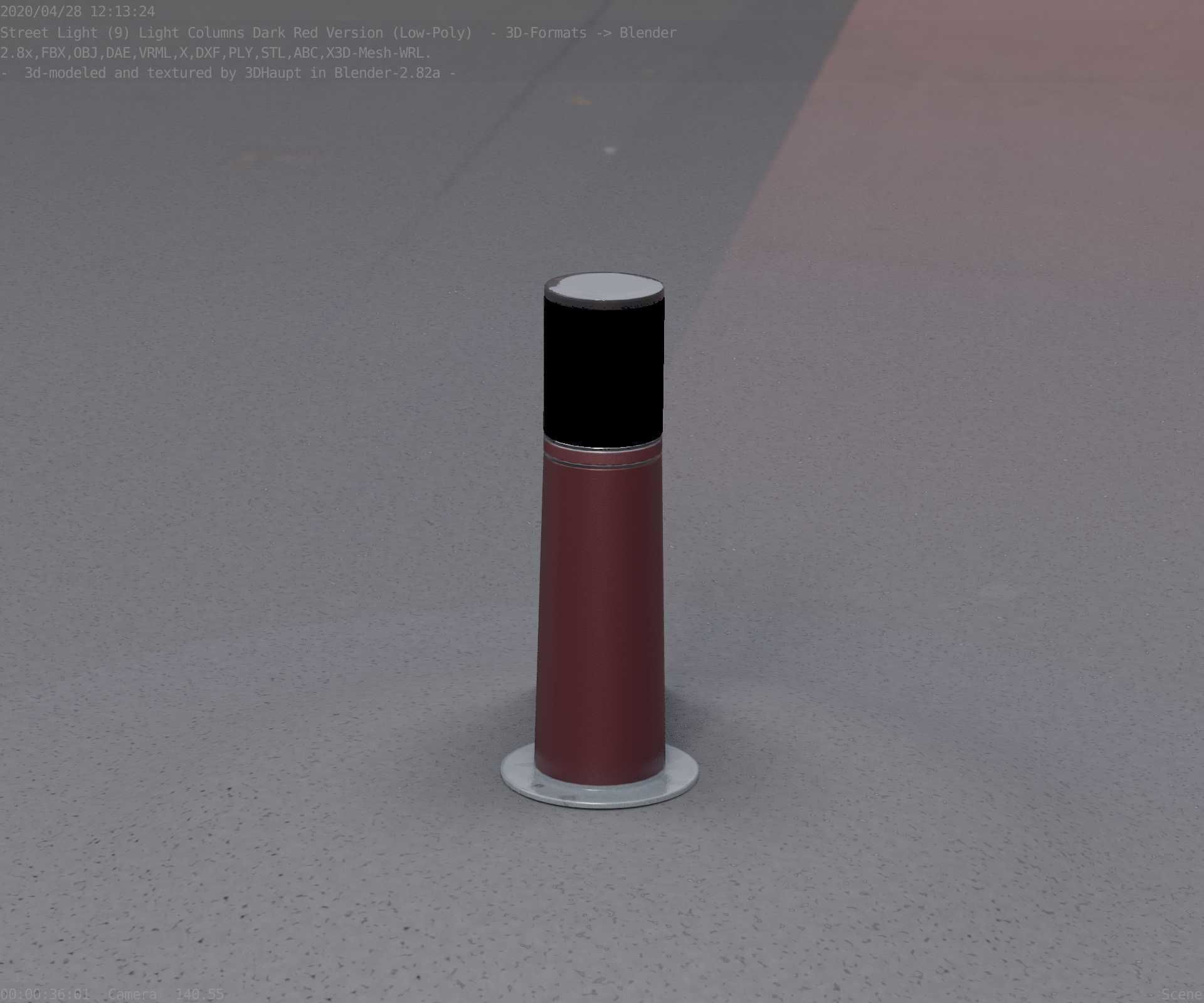Dark Red Light-Column -9- Street-Light 9 Low-poly 3D model_8