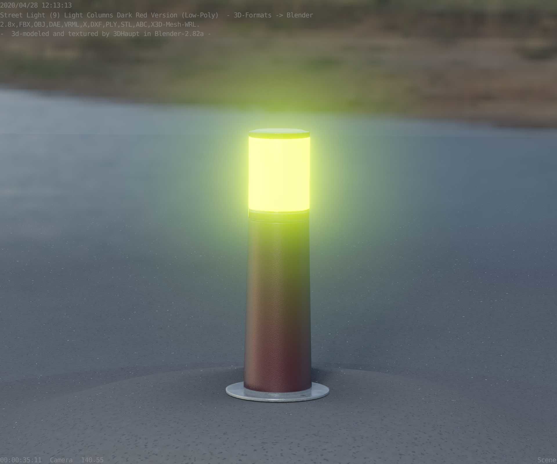 Dark Red Light-Column -9- Street-Light 9 Low-poly 3D model_2