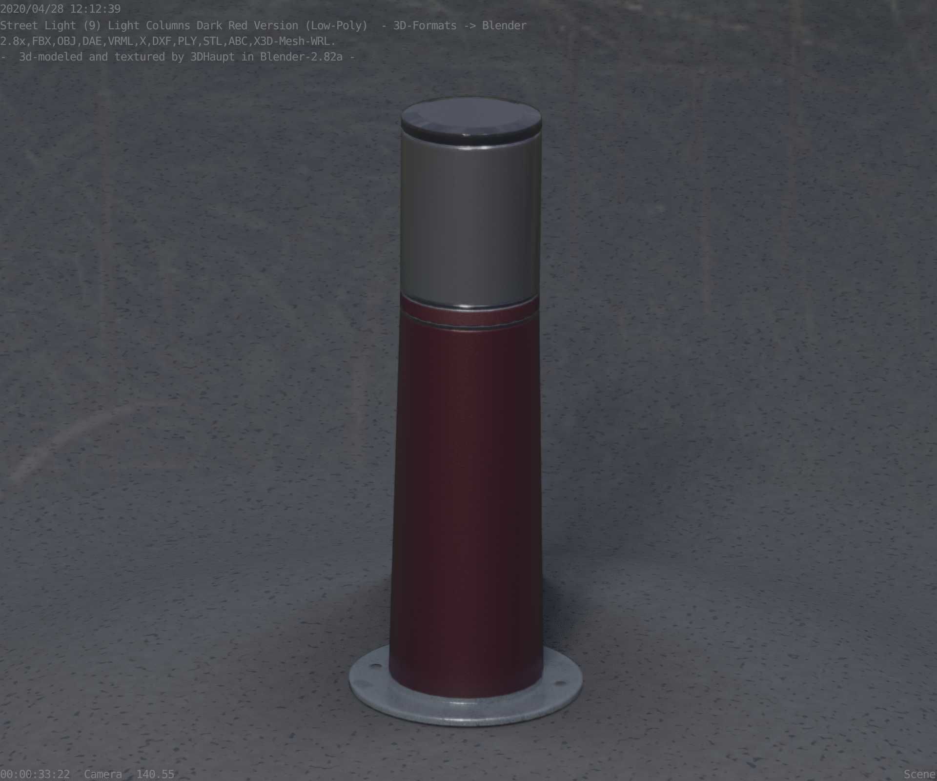 Dark Red Light-Column -9- Street-Light 9 Low-poly 3D model_37