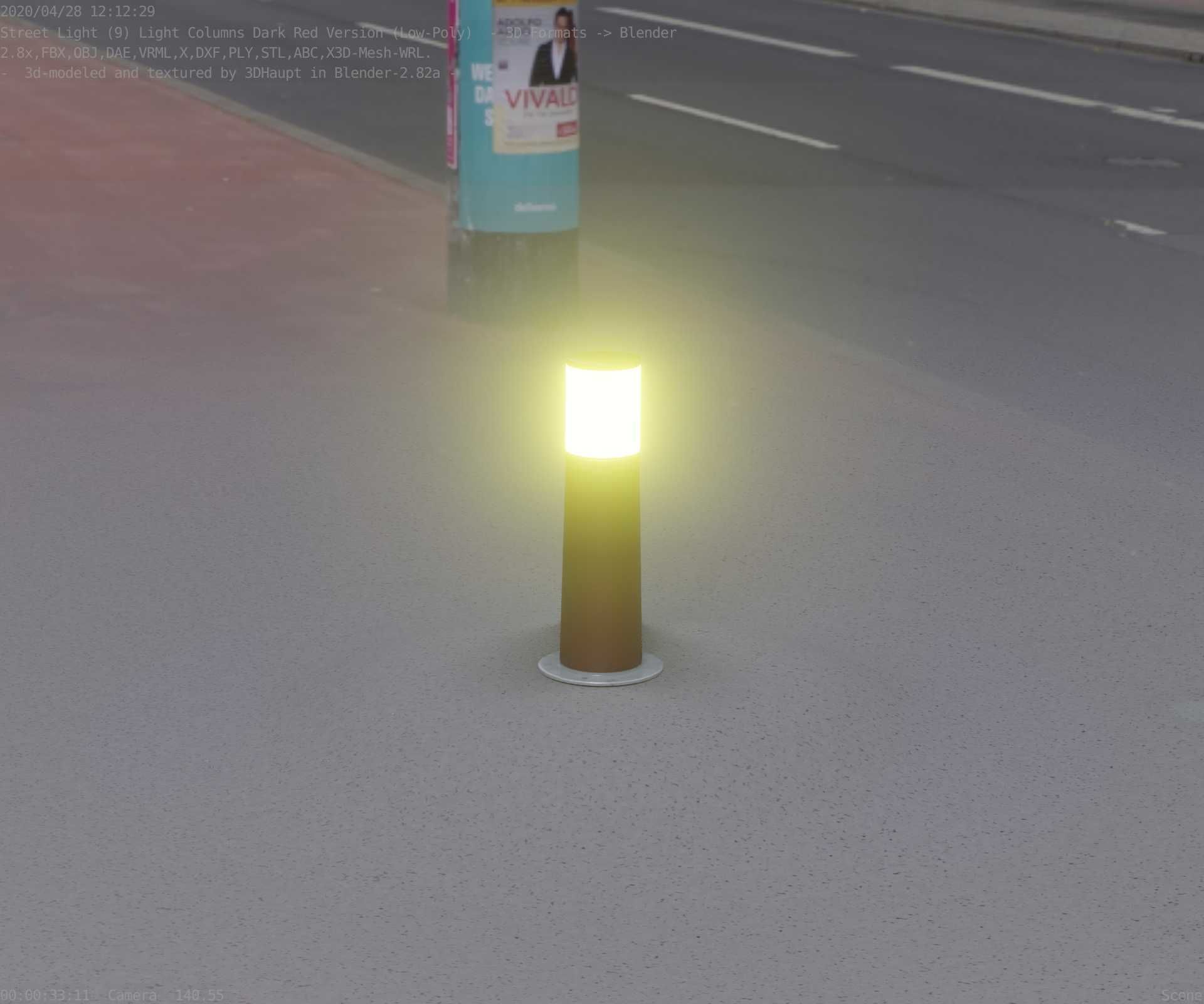 Dark Red Light-Column -9- Street-Light 9 Low-poly 3D model_27