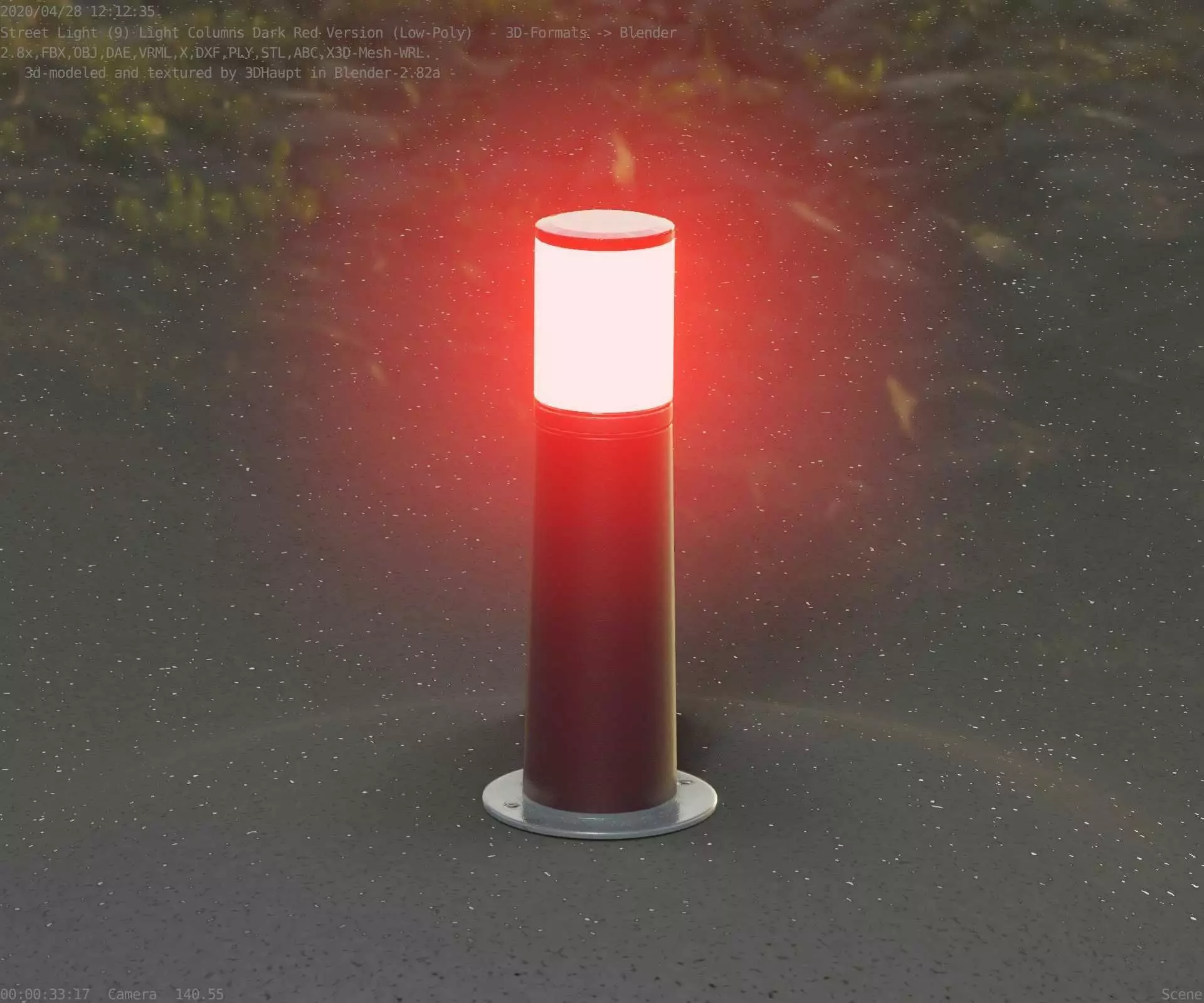 Dark Red Light-Column -9- Street-Light 9 Low-poly 3D model_0