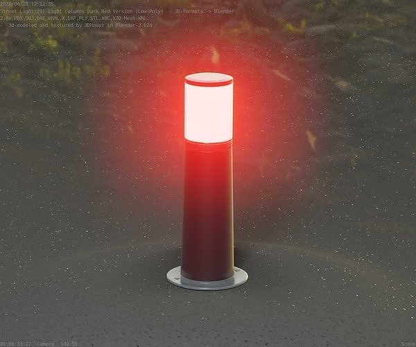 Dark Red Light-Column -9- Street-Light 9 Low-poly 3D model