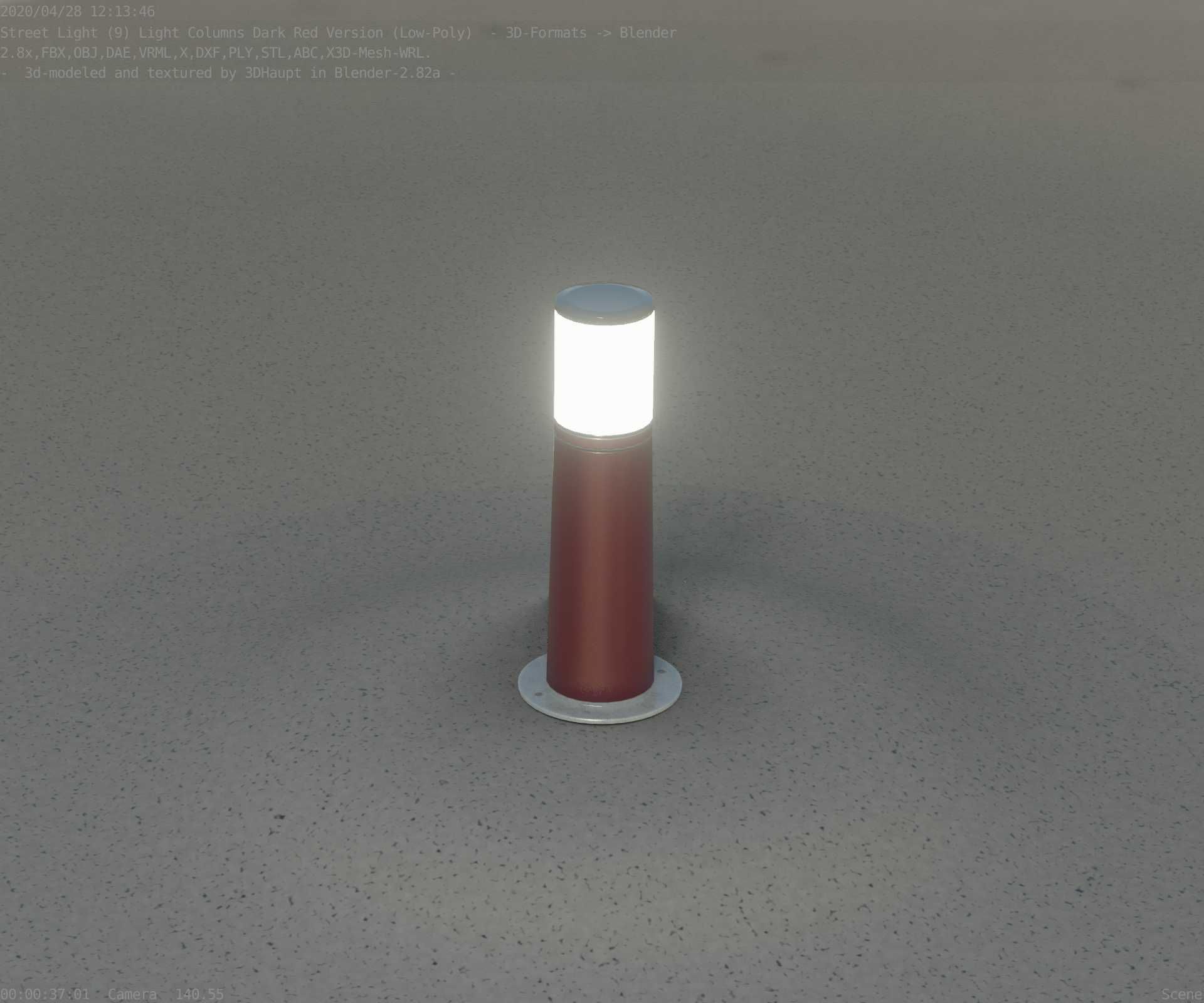 Dark Red Light-Column -9- Street-Light 9 Low-poly 3D model_89