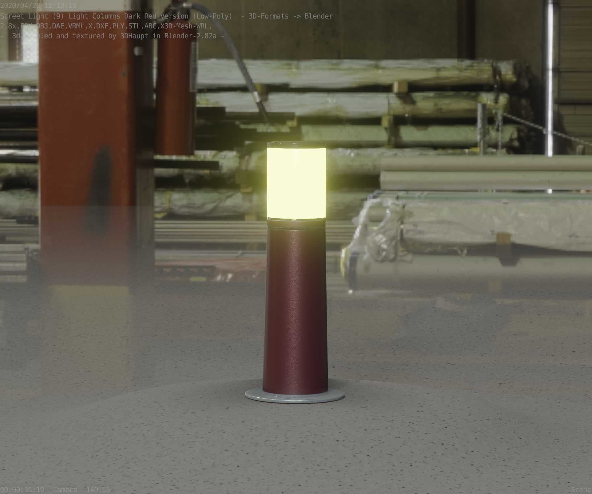 Dark Red Light-Column -9- Street-Light 9 Low-poly 3D model_81