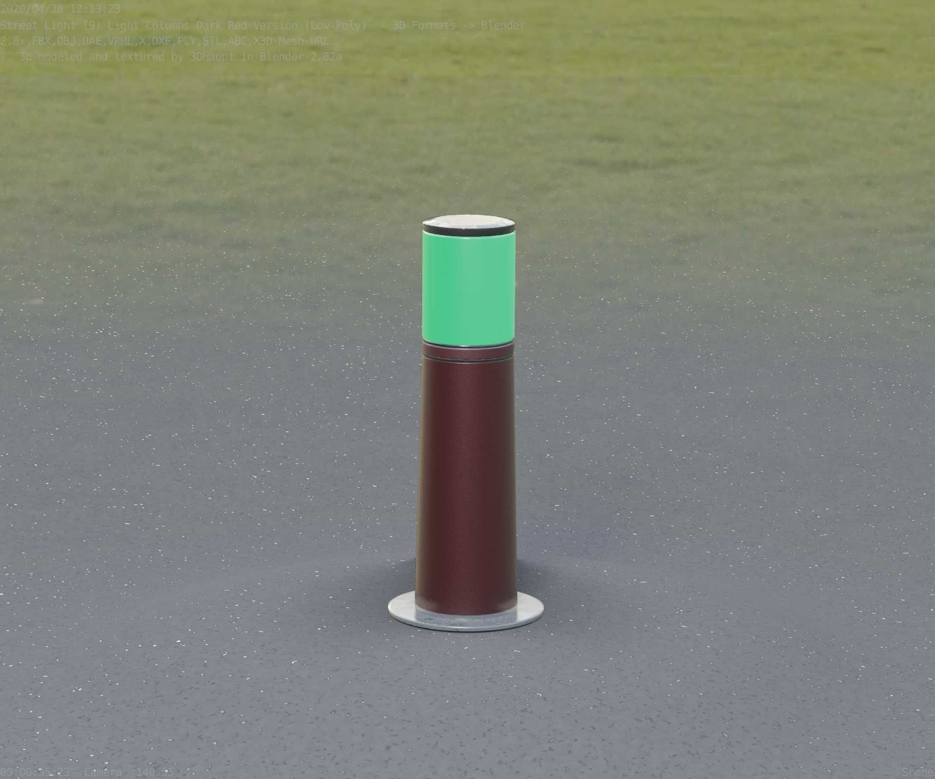 Dark Red Light-Column -9- Street-Light 9 Low-poly 3D model_6