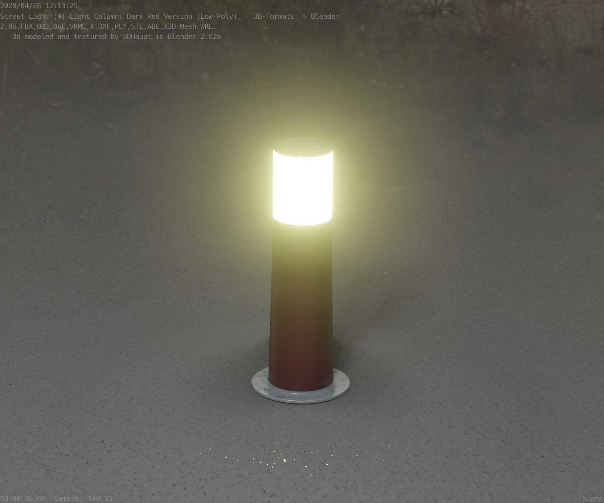Dark Red Light-Column -9- Street-Light 9 Low-poly 3D model_9