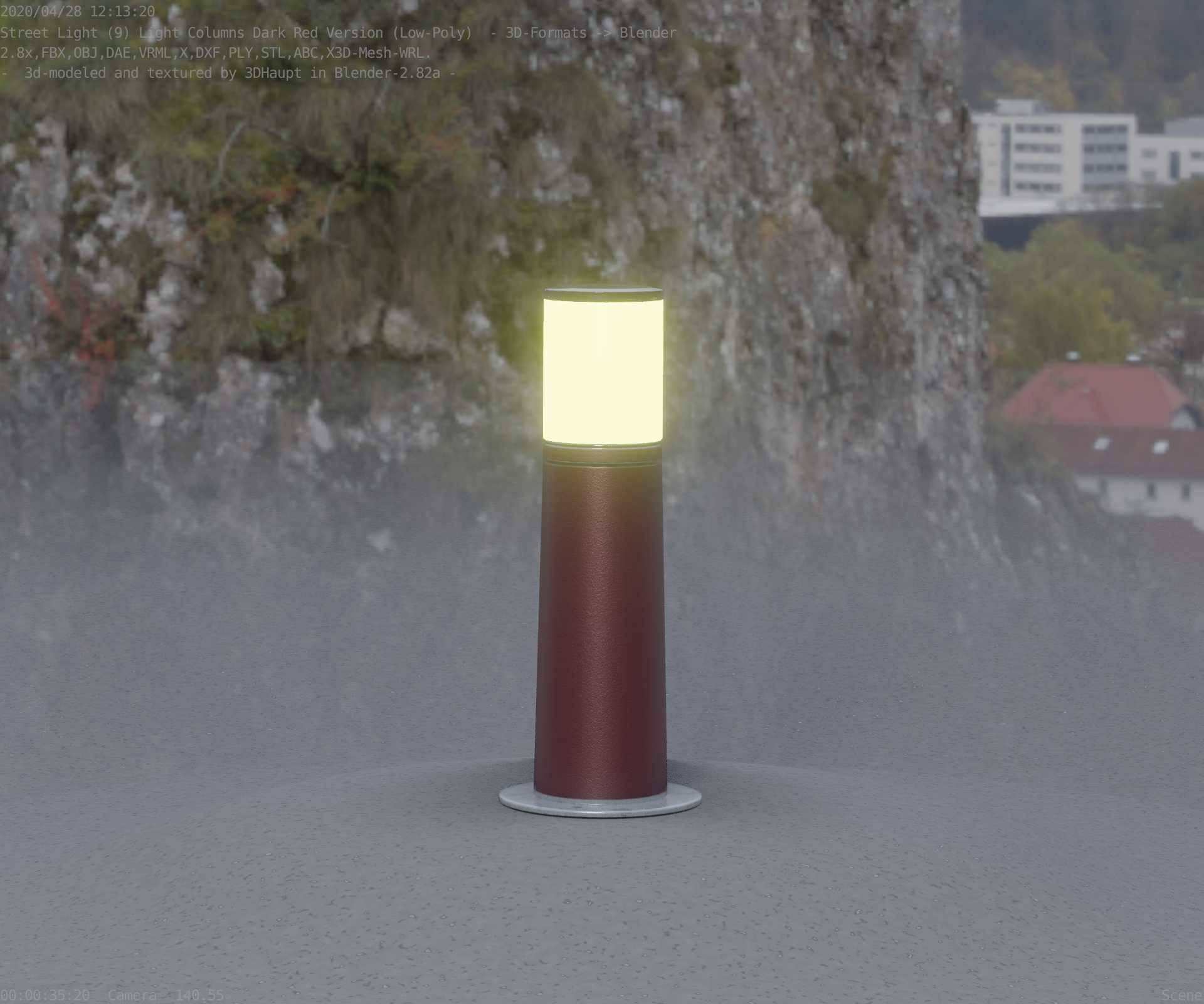 Dark Red Light-Column -9- Street-Light 9 Low-poly 3D model_3