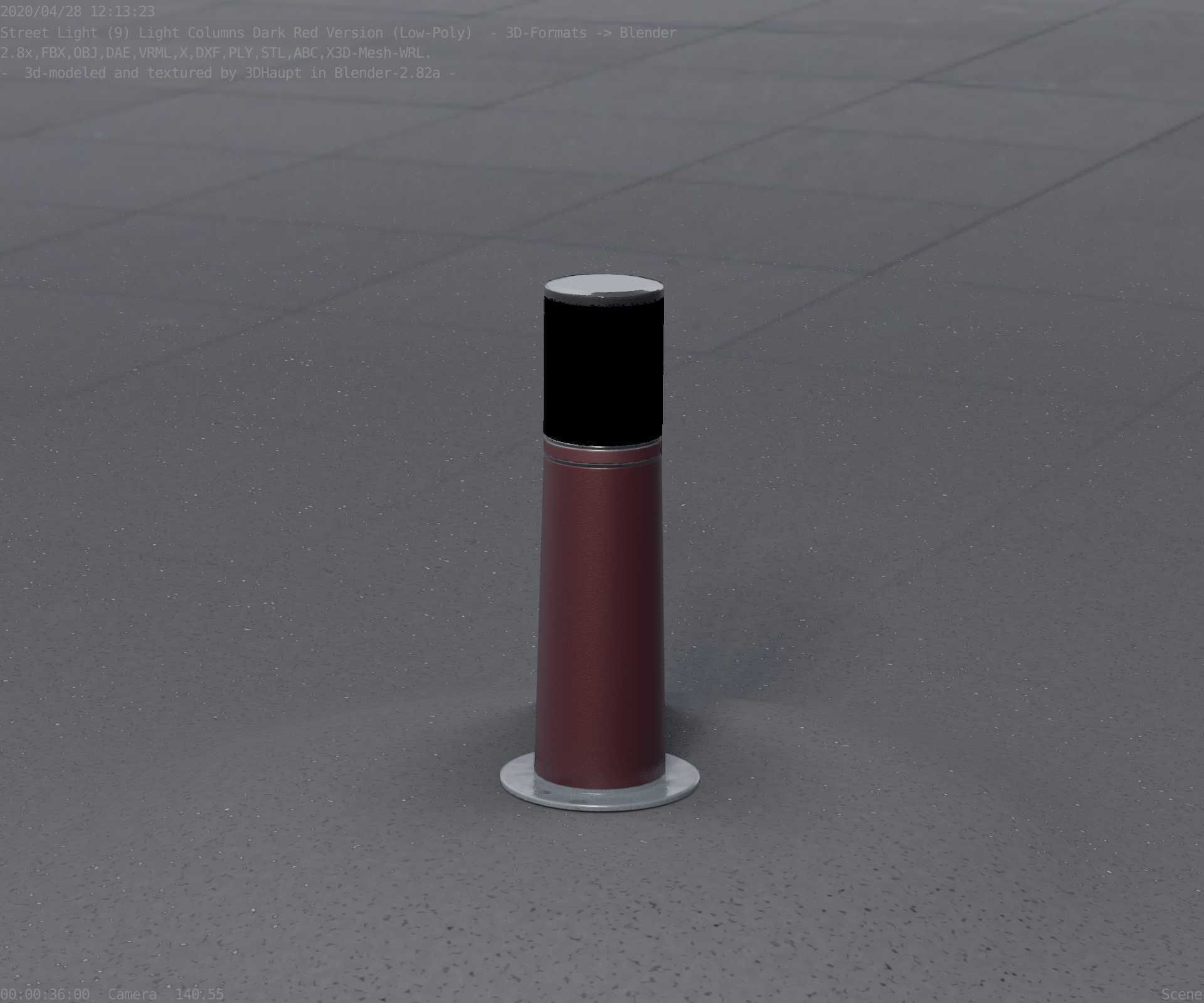 Dark Red Light-Column -9- Street-Light 9 Low-poly 3D model_7