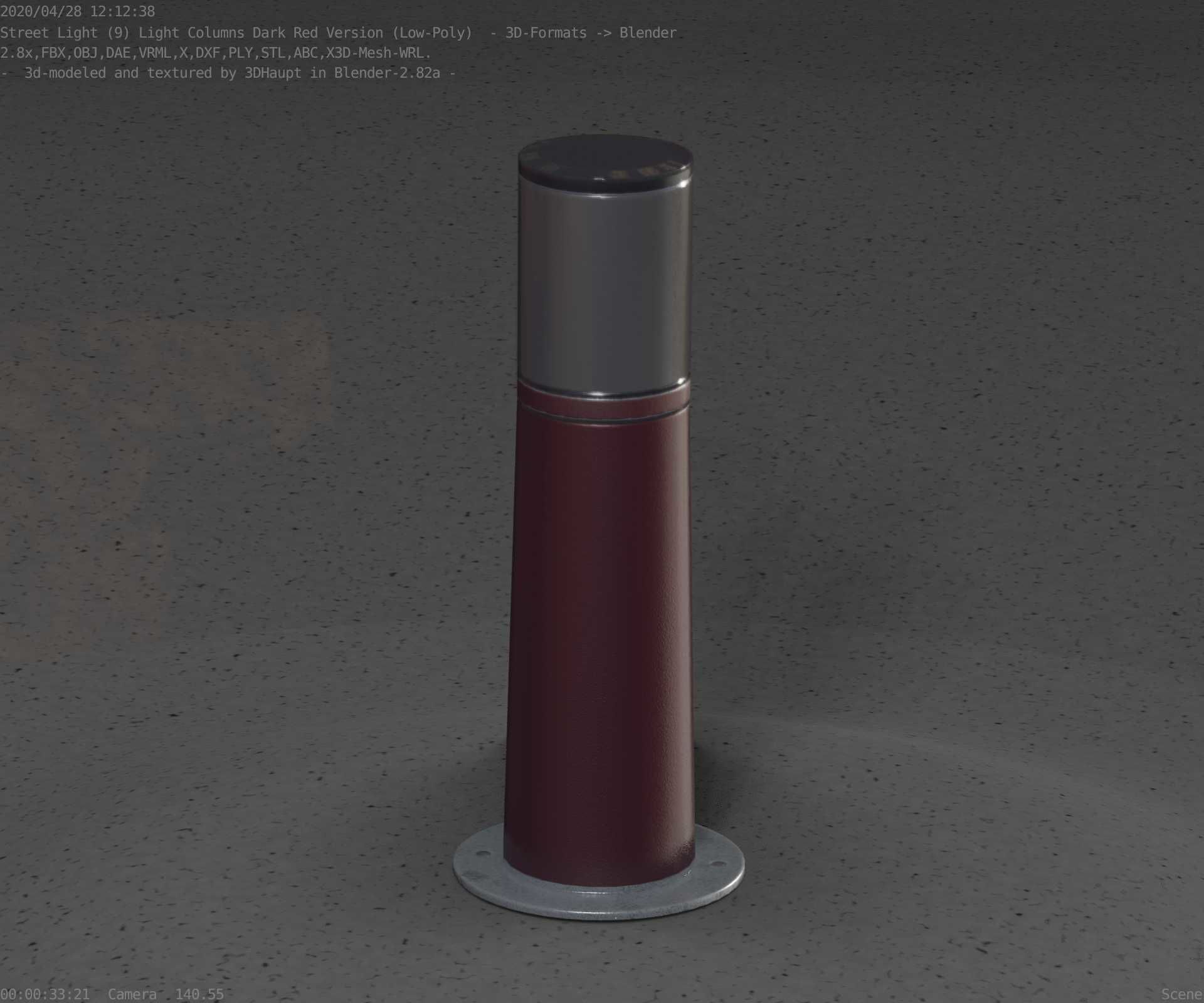 Dark Red Light-Column -9- Street-Light 9 Low-poly 3D model_36
