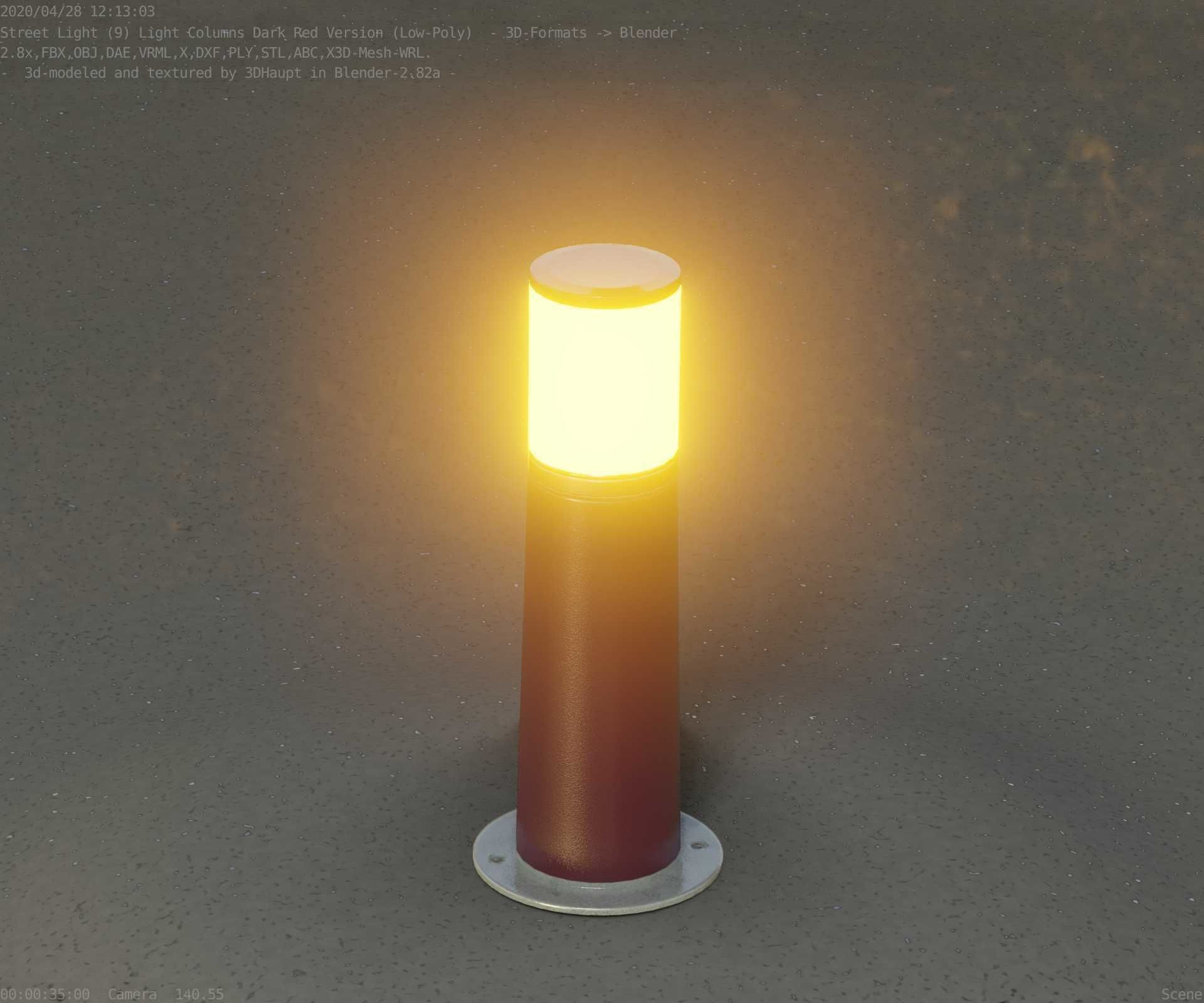 Dark Red Light-Column -9- Street-Light 9 Low-poly 3D model_63