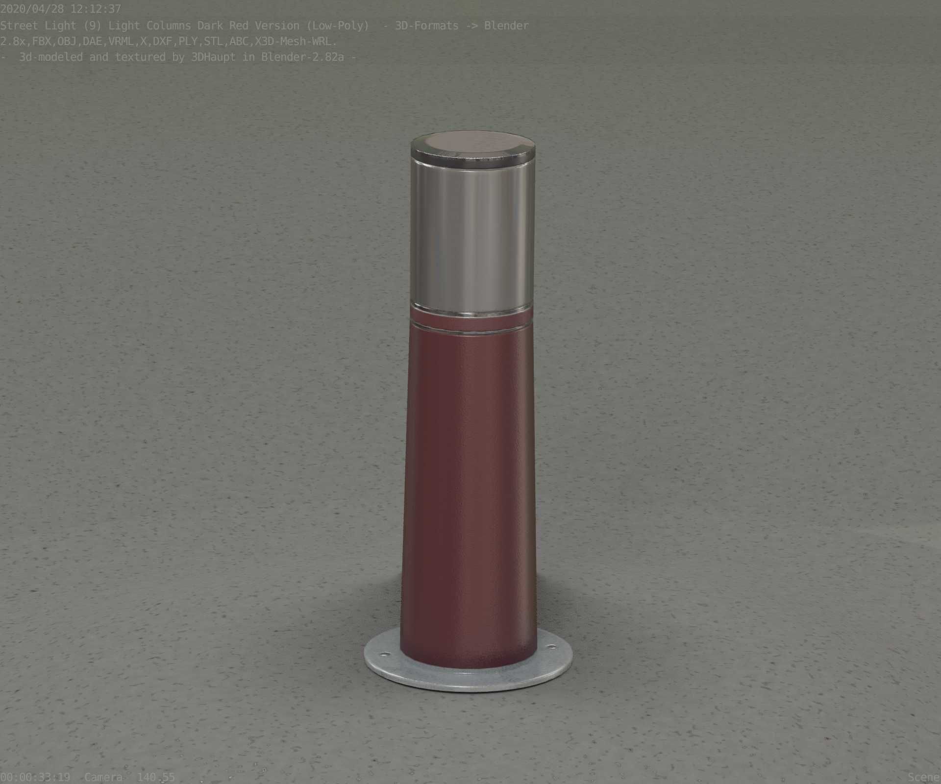 Dark Red Light-Column -9- Street-Light 9 Low-poly 3D model_34