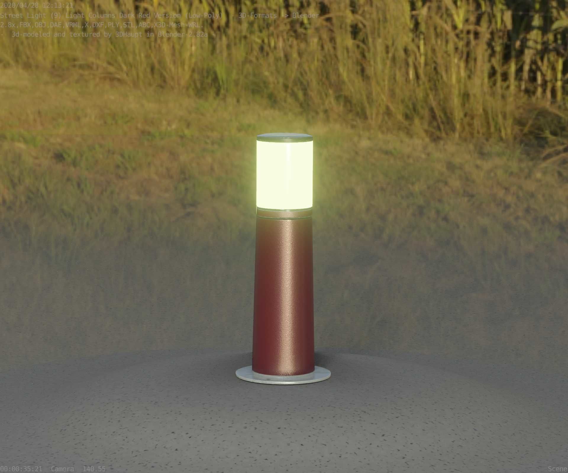 Dark Red Light-Column -9- Street-Light 9 Low-poly 3D model_4